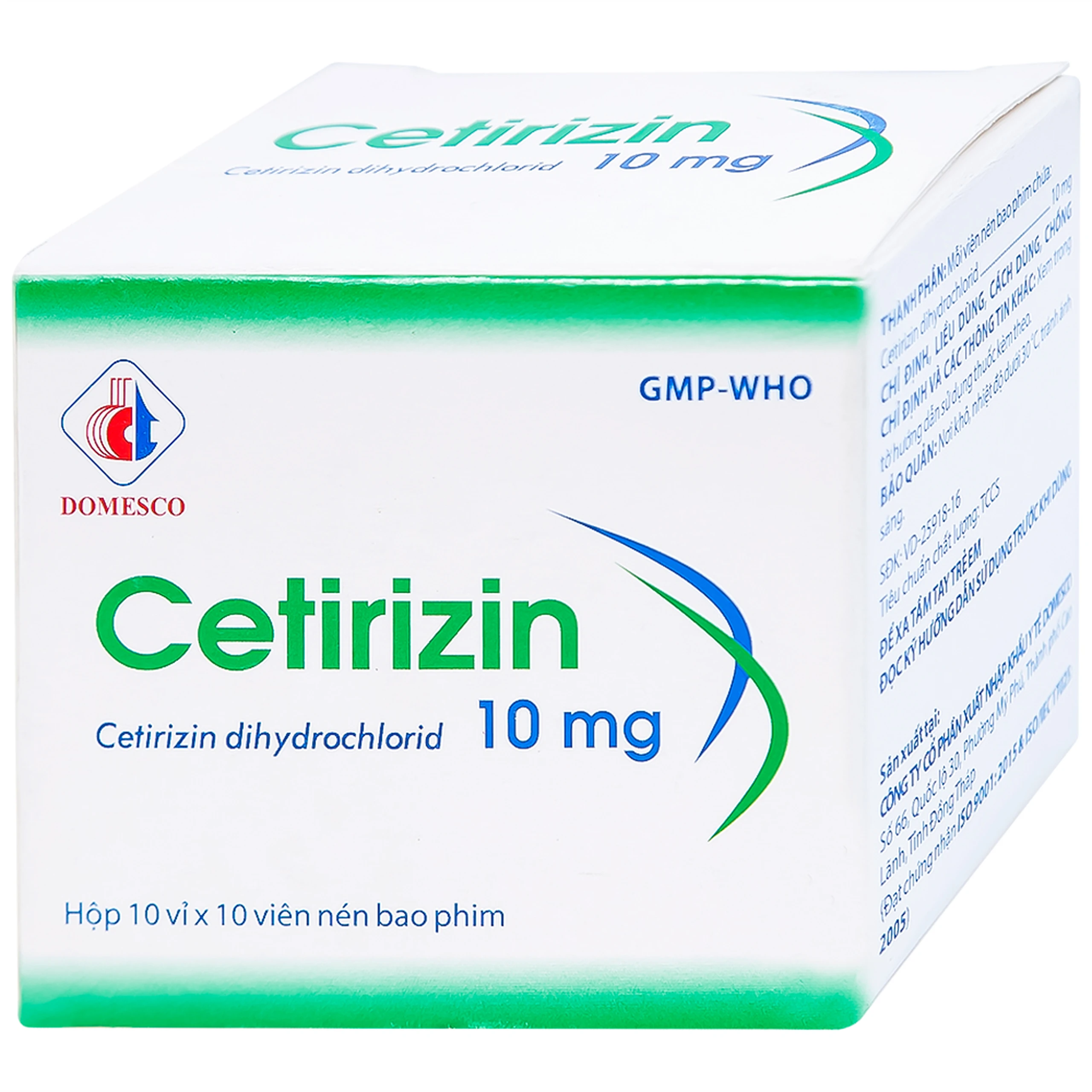 Thuốc Cetirizin 10mg Domesco điều trị viêm mũi dị ứng, mày đay (10 vỉ x 10 viên)