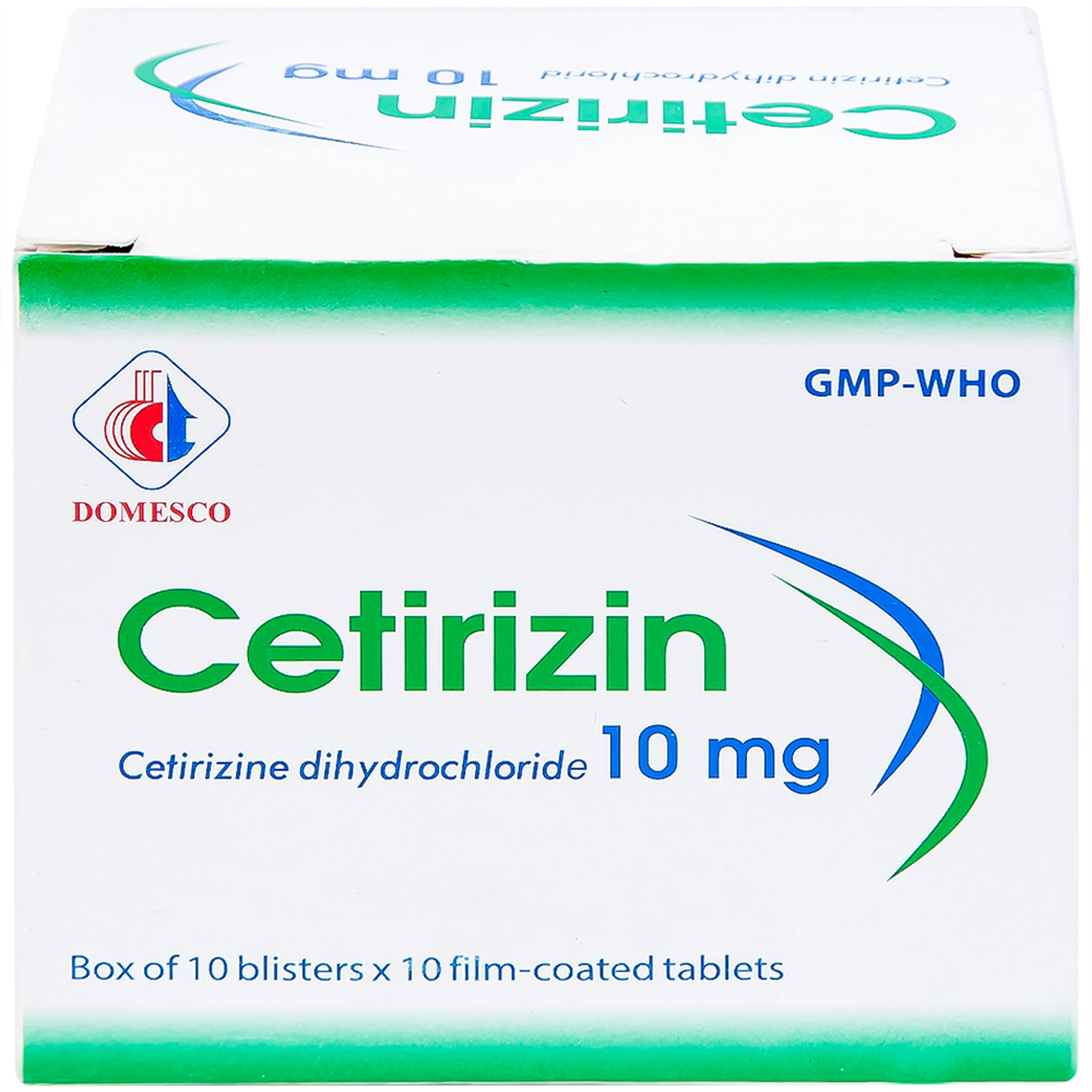 Thuốc Cetirizin 10mg Domesco điều trị viêm mũi dị ứng, mày đay (10 vỉ x 10 viên)