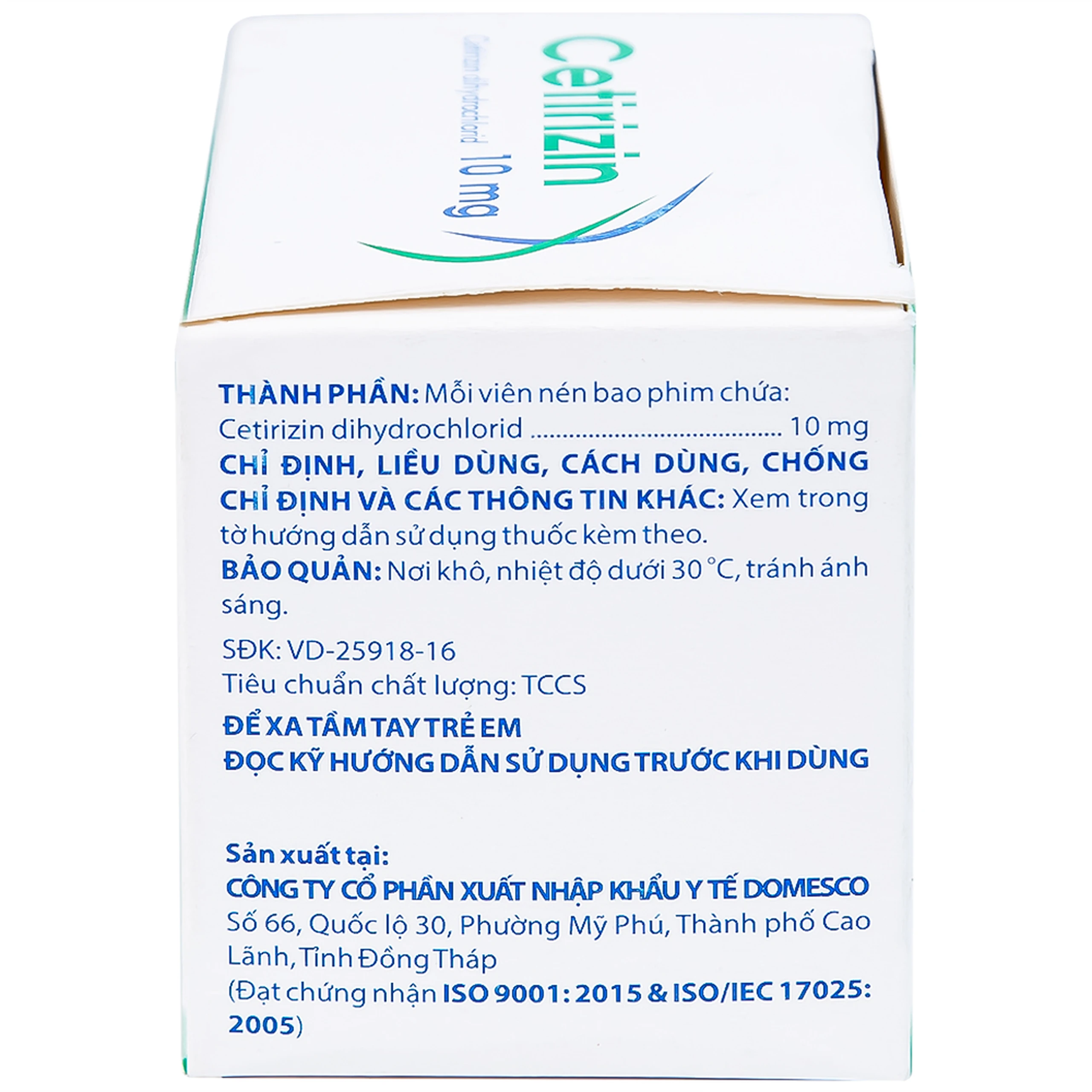 Thuốc Cetirizin 10mg Domesco điều trị viêm mũi dị ứng, mày đay (10 vỉ x 10 viên)