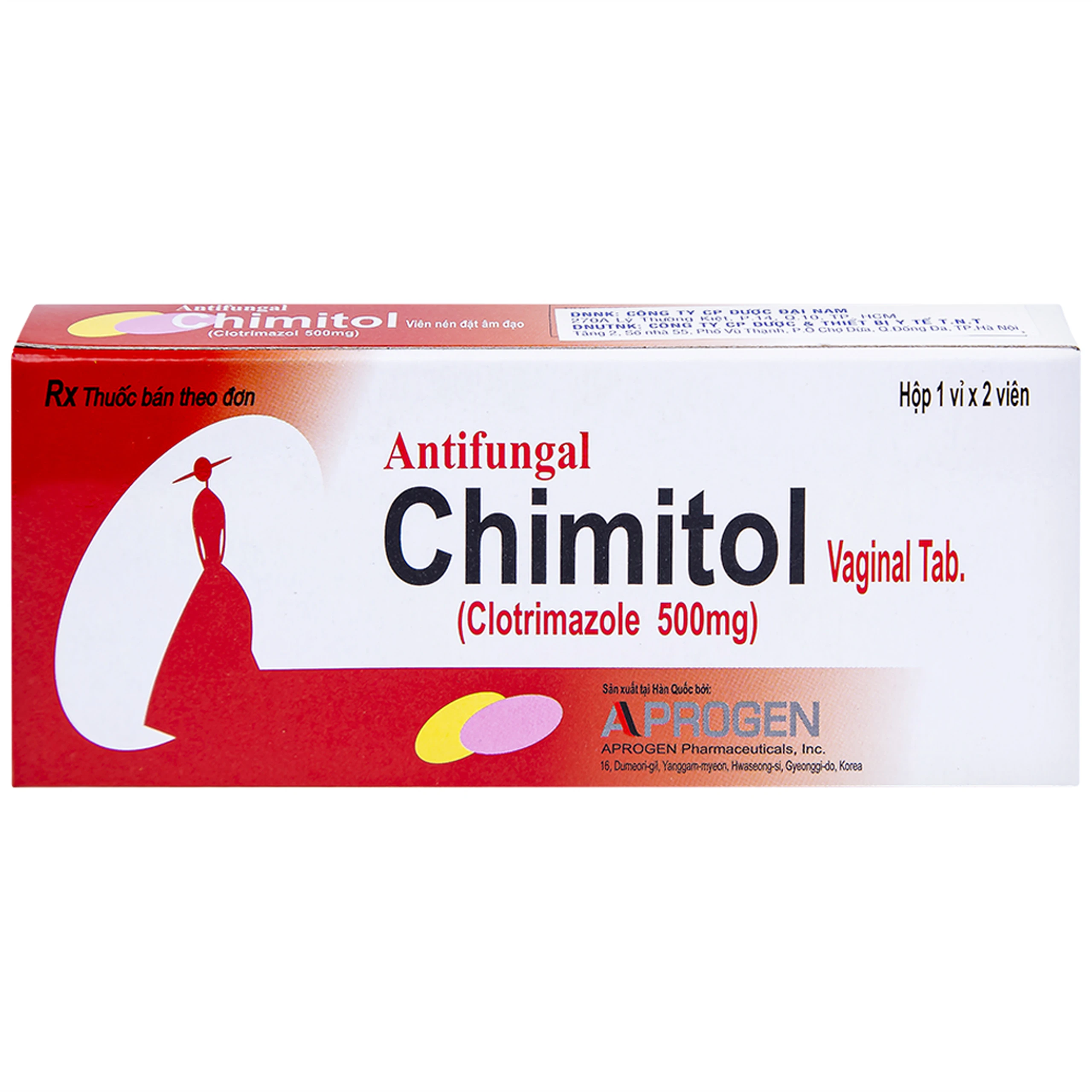 Viên đặt âm đạo Chimitol Vaginal Tab Aprogen điều trị viêm âm đạo do nấm (1 vỉ x 2 viên)