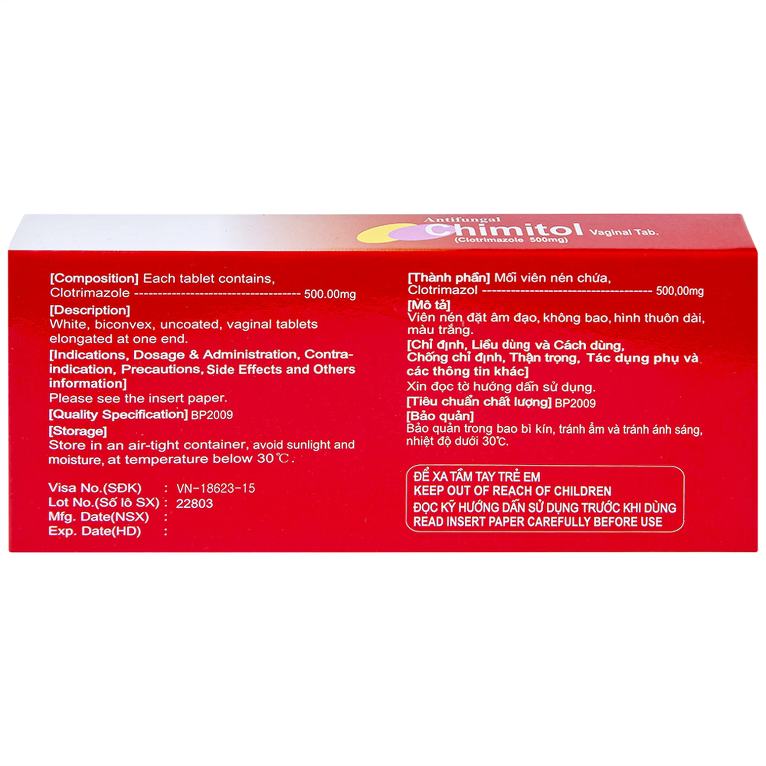 Viên đặt âm đạo Chimitol Vaginal Tab Aprogen điều trị viêm âm đạo do nấm (1 vỉ x 2 viên)