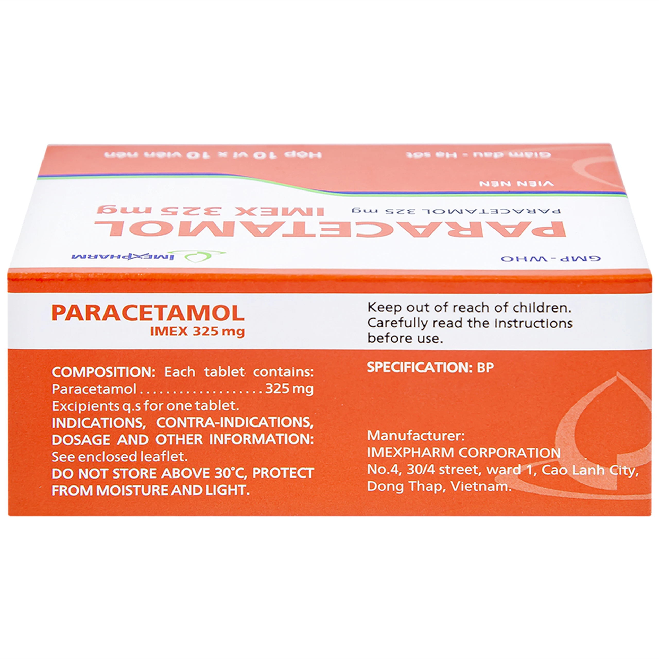 Viên nén Paracetamol Imex 325mg giảm nhức đầu, nhức răng, đau nhức bắp thịt (10 vỉ x 10 viên)