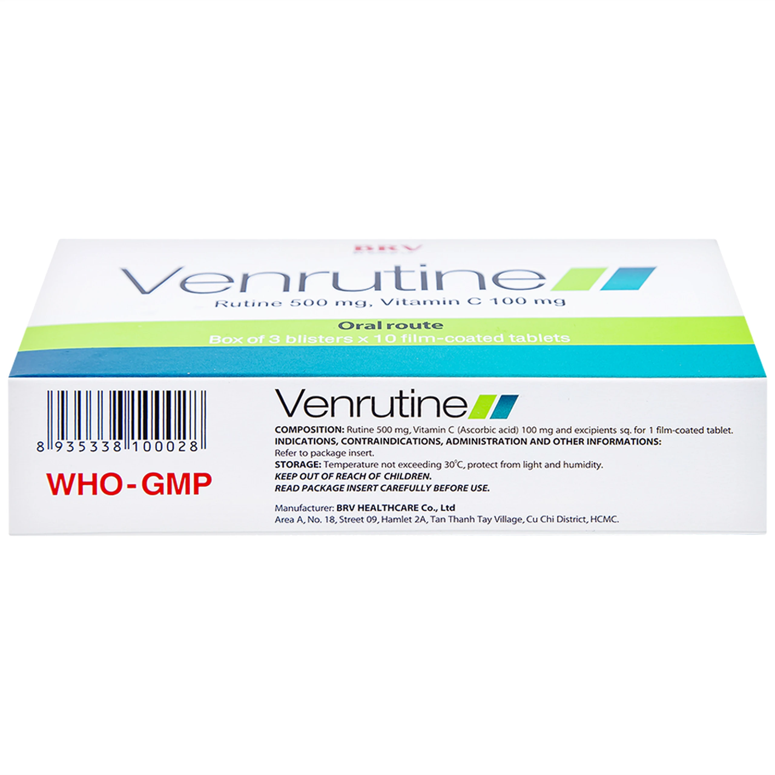 Thuốc Venrutine 500mg/100mg BRV điều trị bệnh trĩ, các chứng xuất huyết dưới da (3 vỉ x 10 viên)