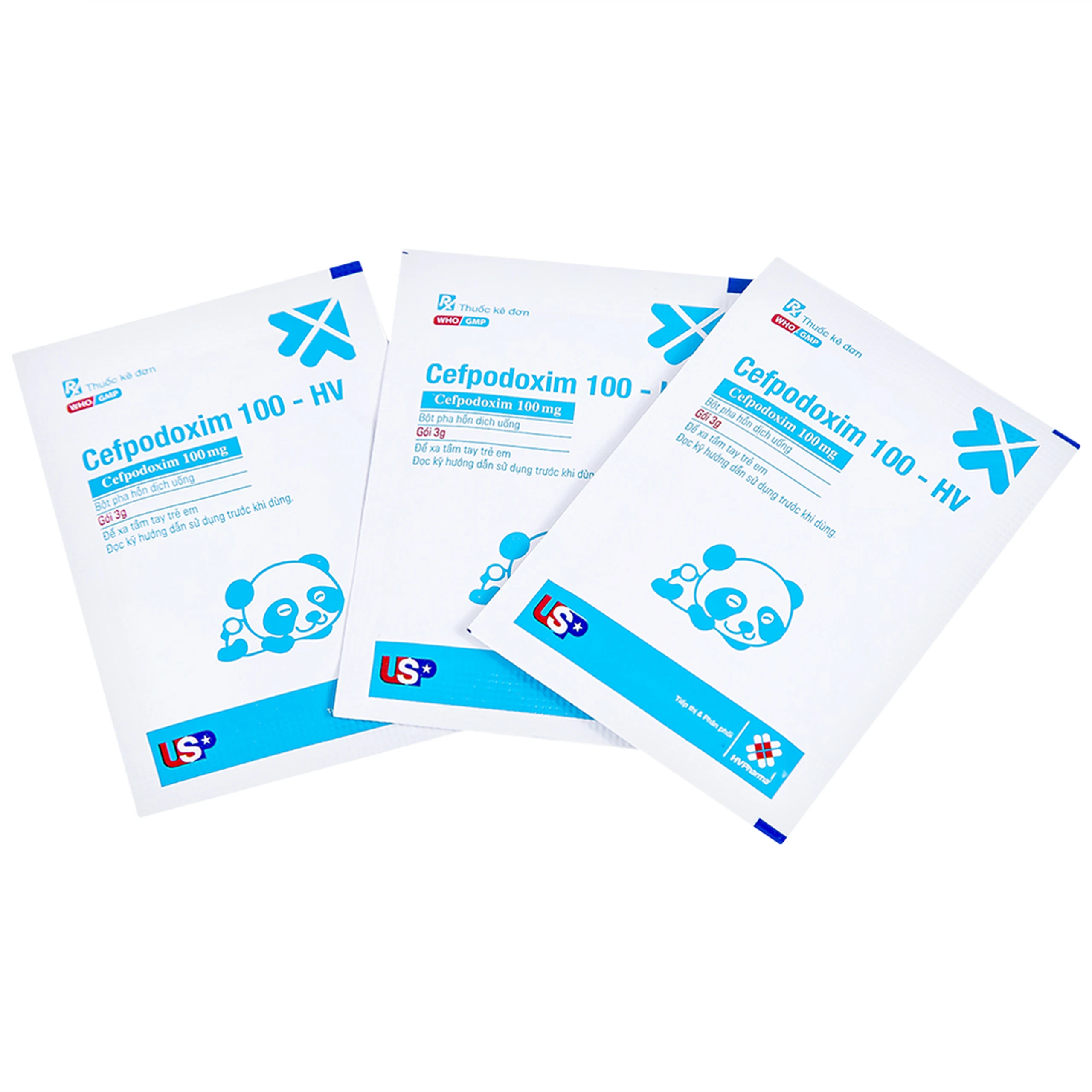 Bột pha hỗn dịch uống Cefpodoxim 100-HV USP điều trị nhiễm khuẩn (10 gói x 3g)