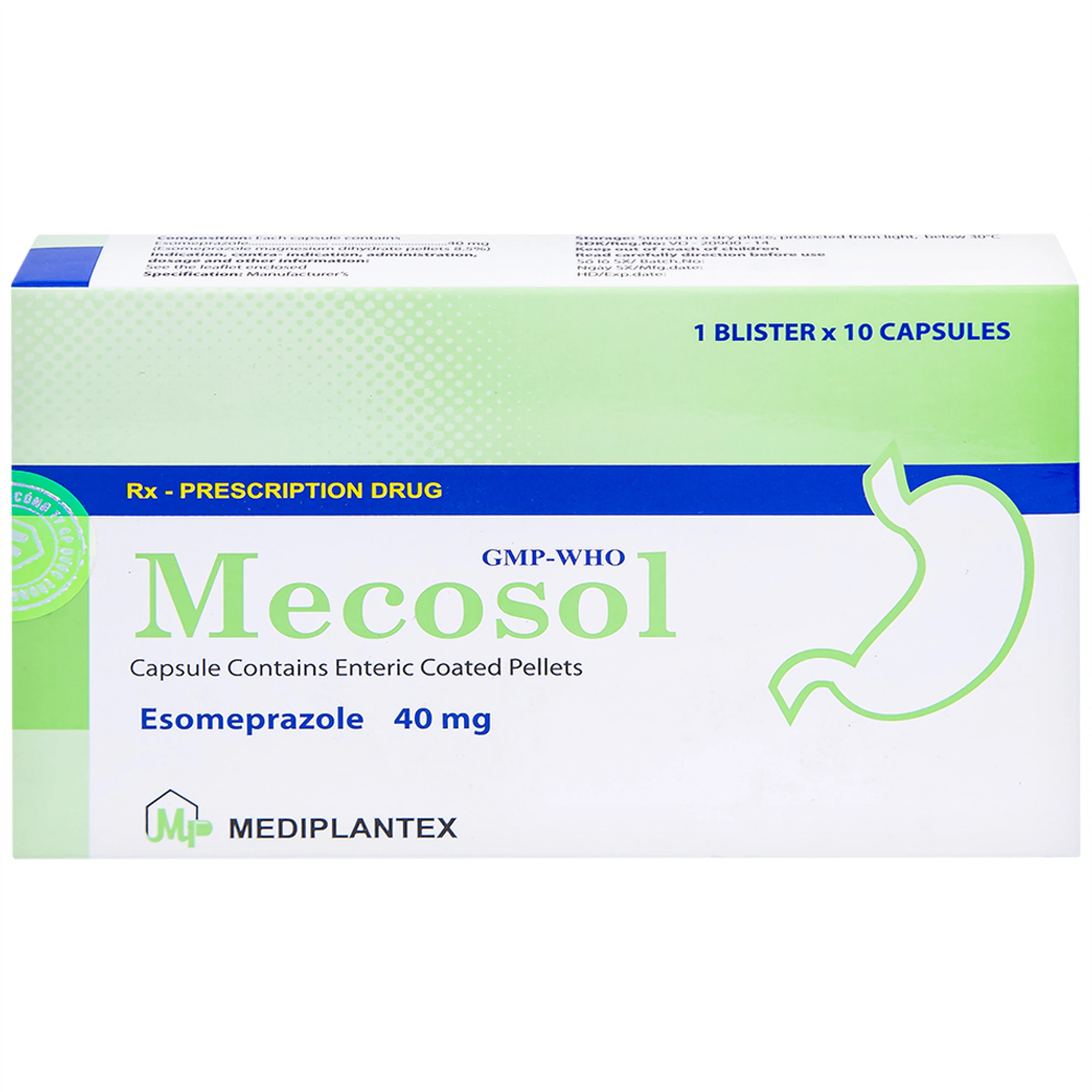 Viên nang cứng Mecosol 40mg Mediplantex điều trị bệnh trào ngược - dạ dày, thực quản (1 vỉ x 10 viên)