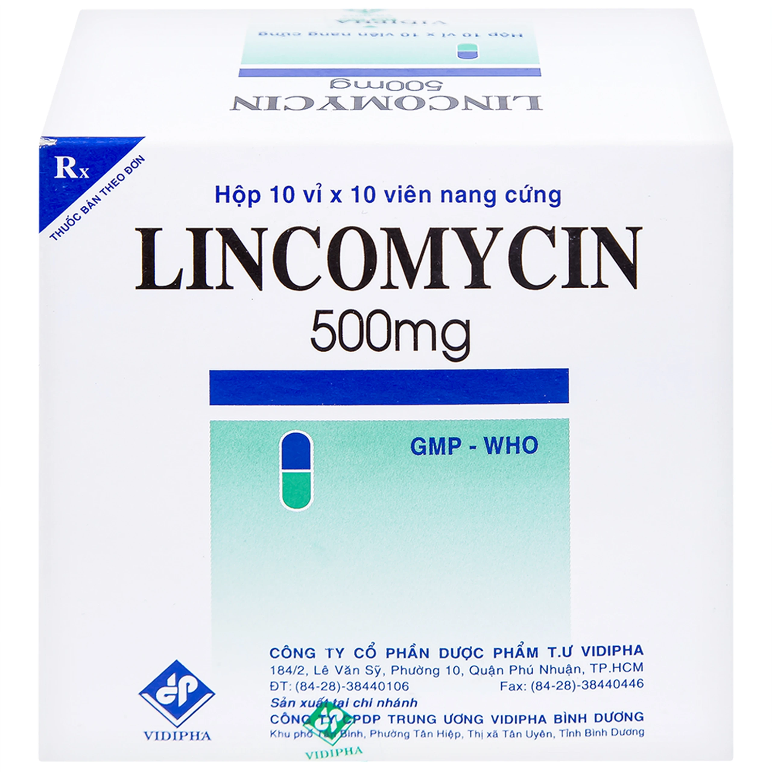 Thuốc Lincomycin 500mg Vidipha điều trị nhiễm khuẩn tai mũi họng, phế quản, phổi (10 vỉ x 10 viên)