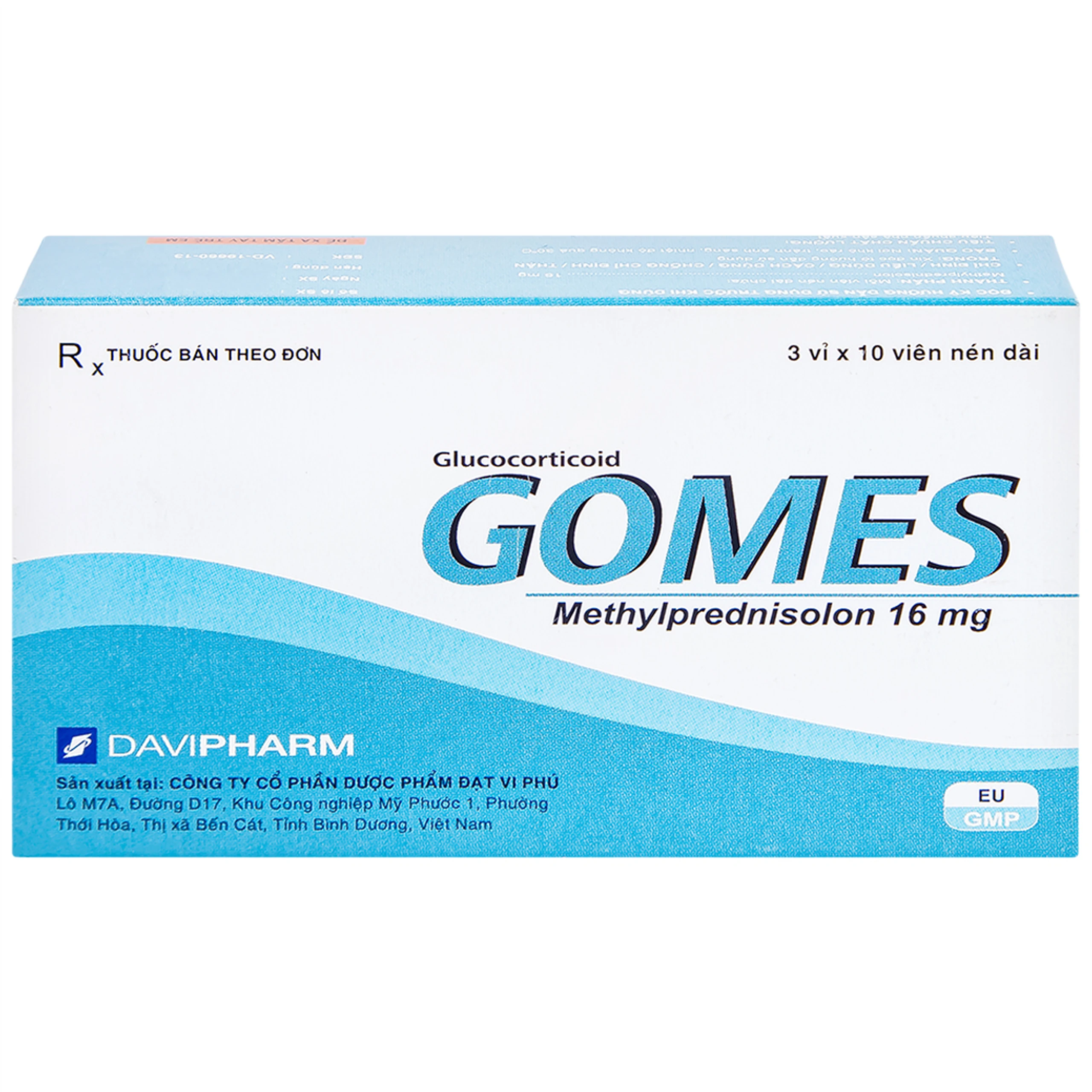 Thuốc Gomes 16mg Davipharm kháng viêm, điều trị viêm khớp dạng thấp, lupus ban đỏ hệ thống (3 vỉ x 10 viên)