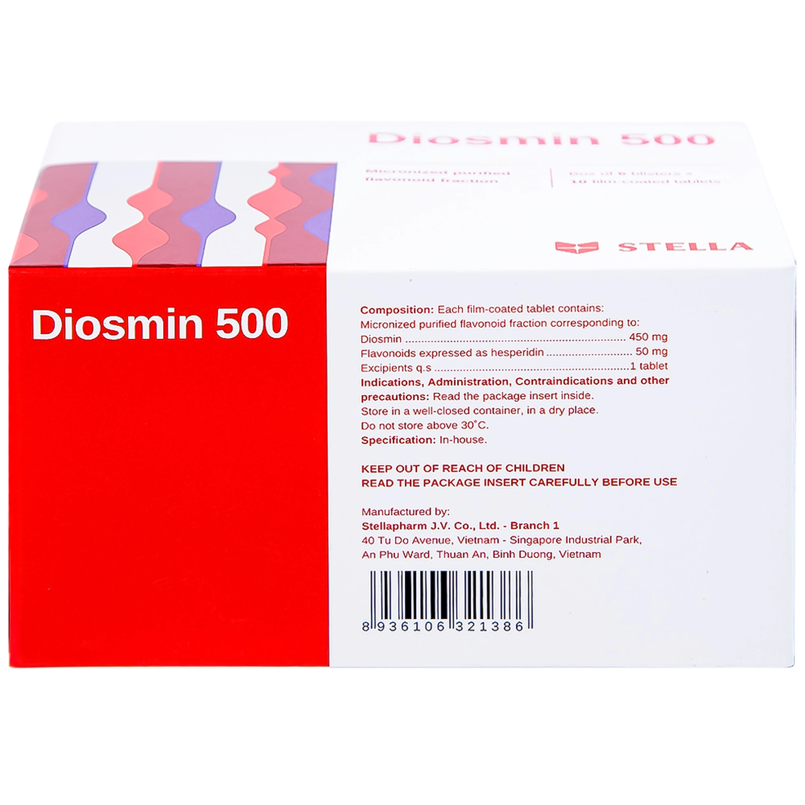 Thuốc Diosmin 500 Stella điều trị triệu chứng liên quan đến suy tĩnh mạch - mạch bạch huyết (6 vỉ x 10 viên)