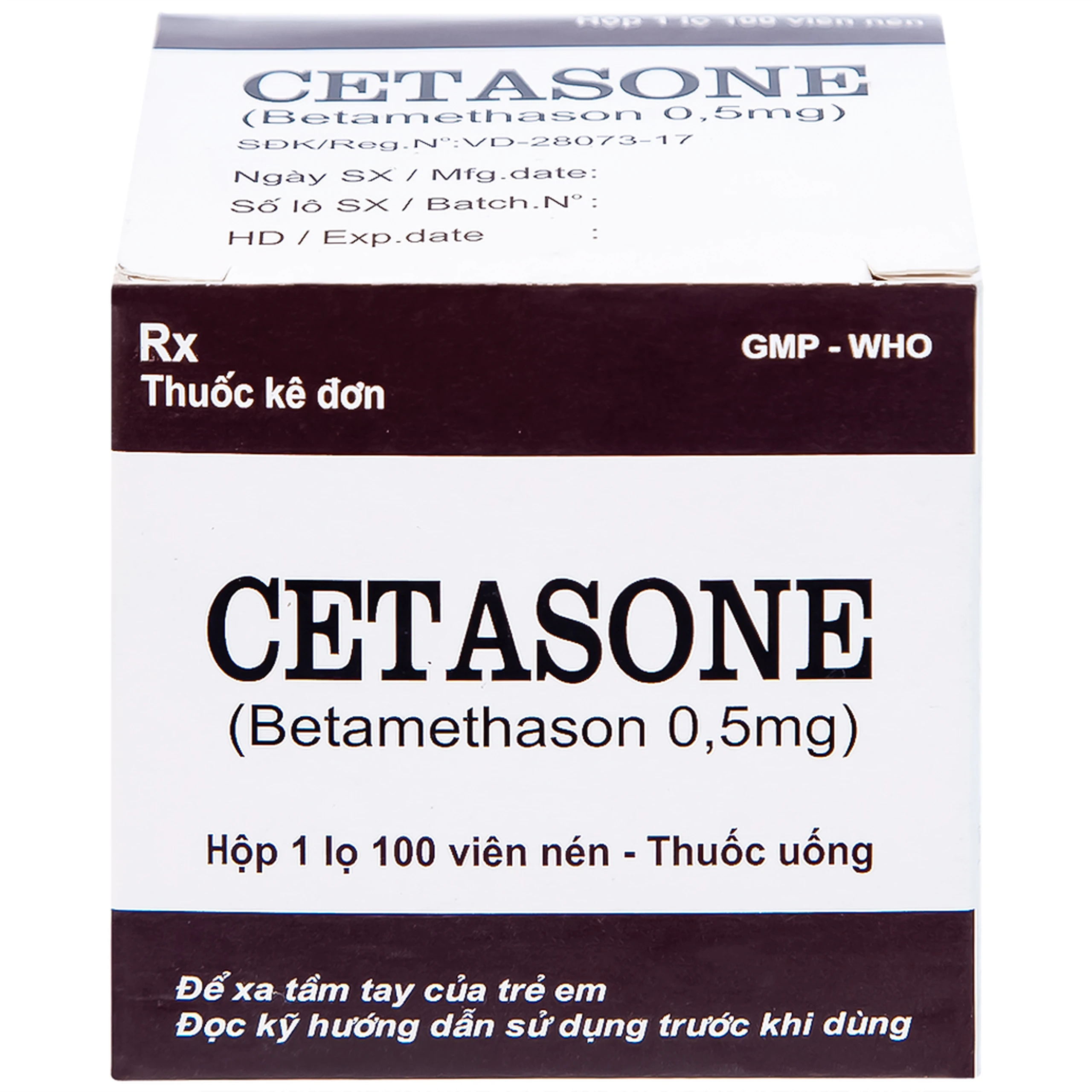 Thuốc Cetasone 0.5mg Pharbaco điều trị thấp khớp, bệnh hệ thống tạo keo (100 viên)