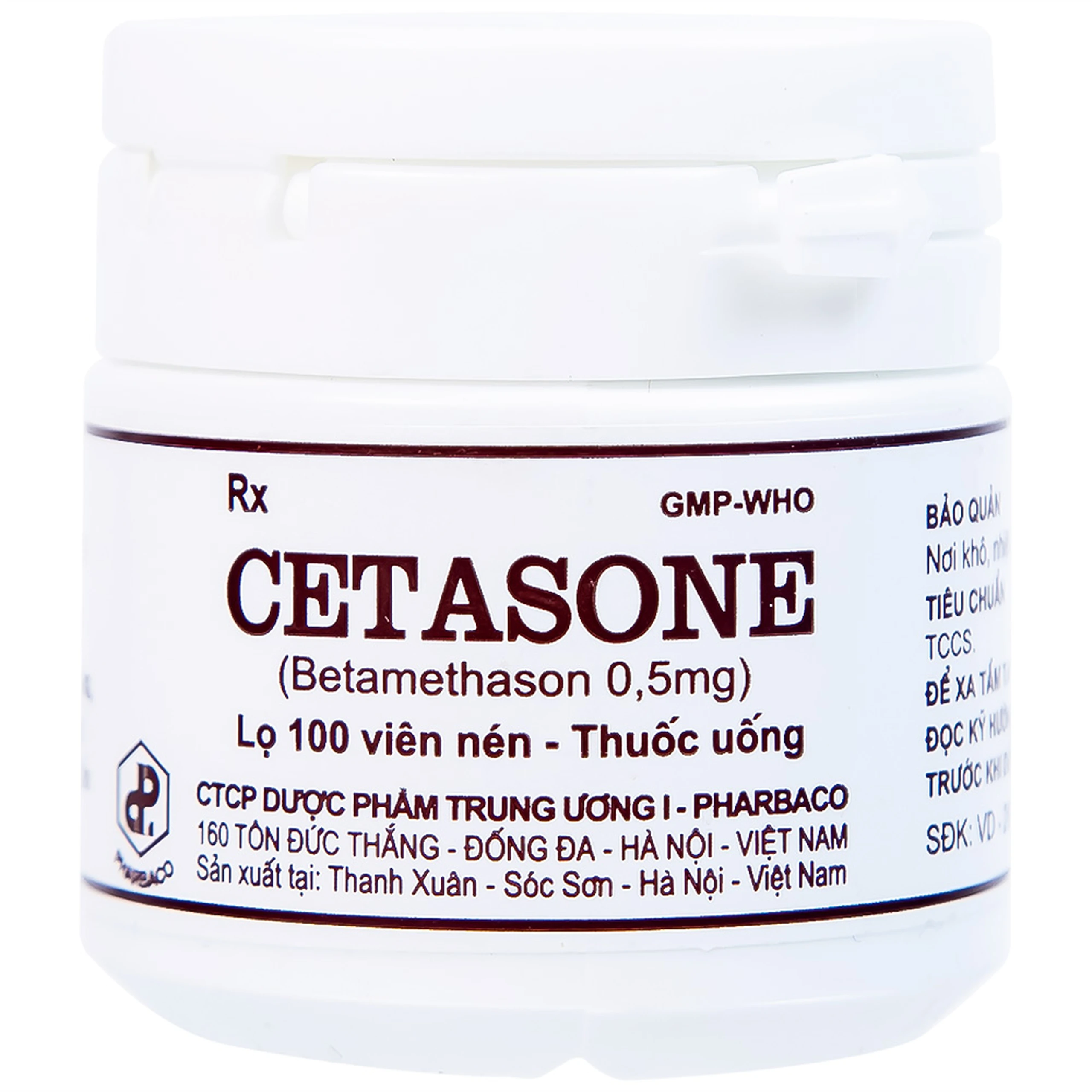 Thuốc Cetasone 0.5mg Pharbaco điều trị thấp khớp, bệnh hệ thống tạo keo (100 viên)