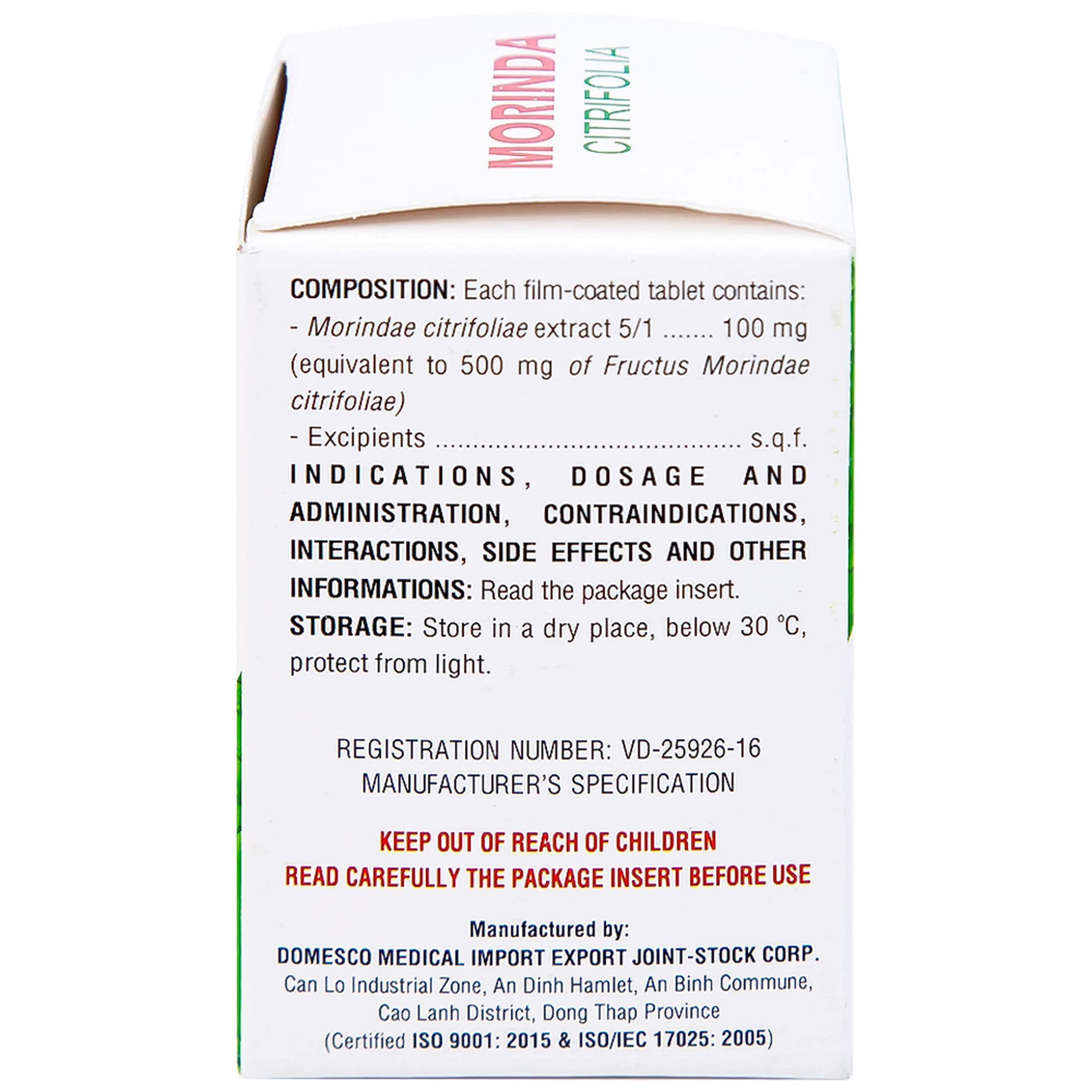 Thuốc Morinda Citrifolia Domesco điều trị đau nhức, sưng khớp, tăng huyết áp (50 viên) 