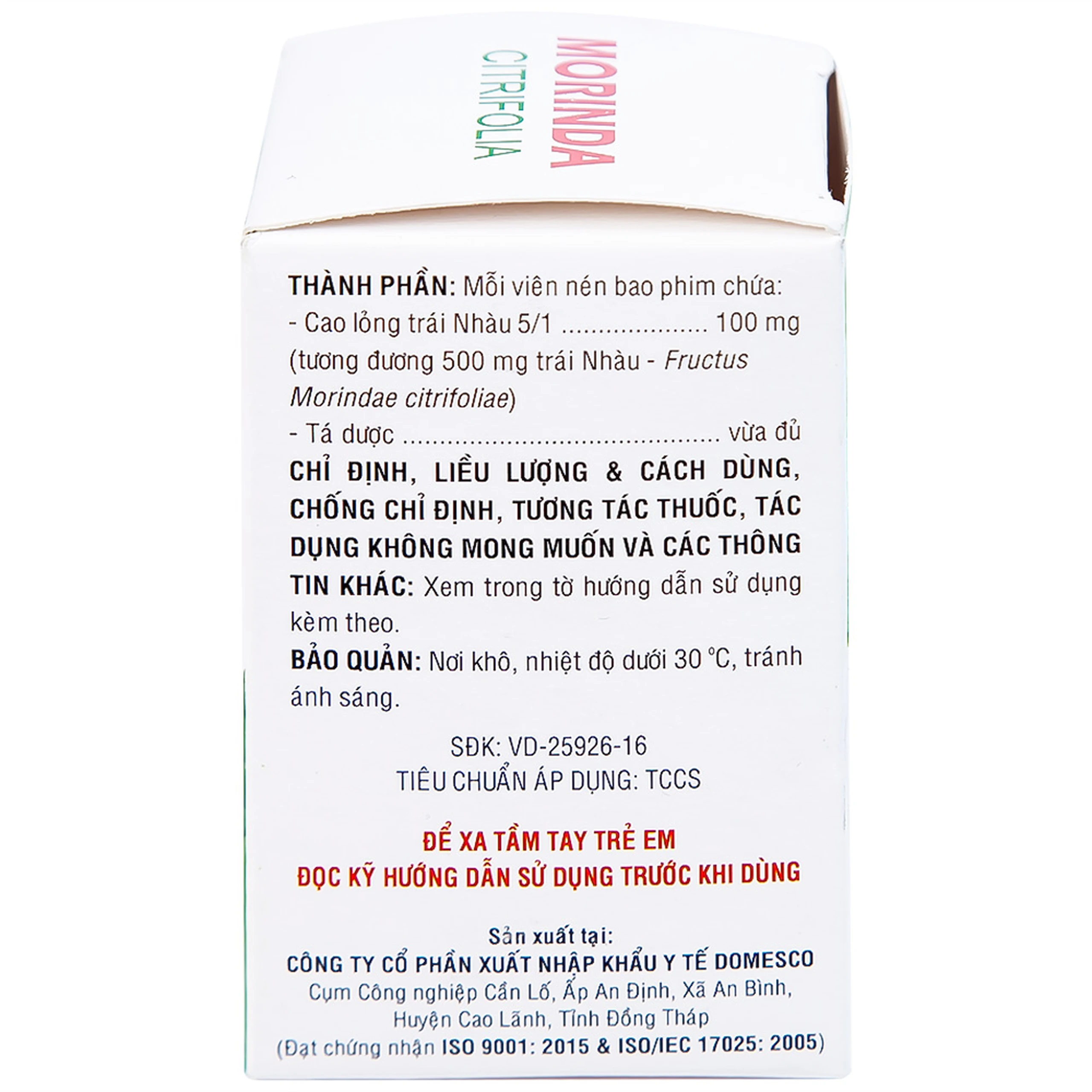 Thuốc Morinda Citrifolia Domesco điều trị đau nhức, sưng khớp, tăng huyết áp (50 viên) 