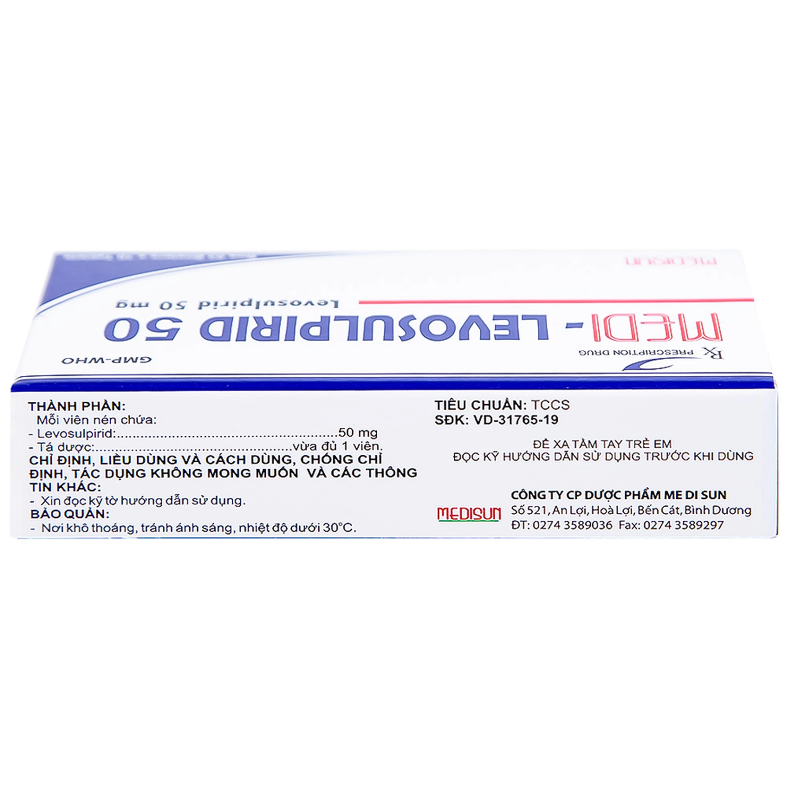 Viên nén Medi-Levosulpirid 50 Medisun điều trị tâm thần phân liệt, rối loạn tiêu hóa (3 vỉ x 10 viên)