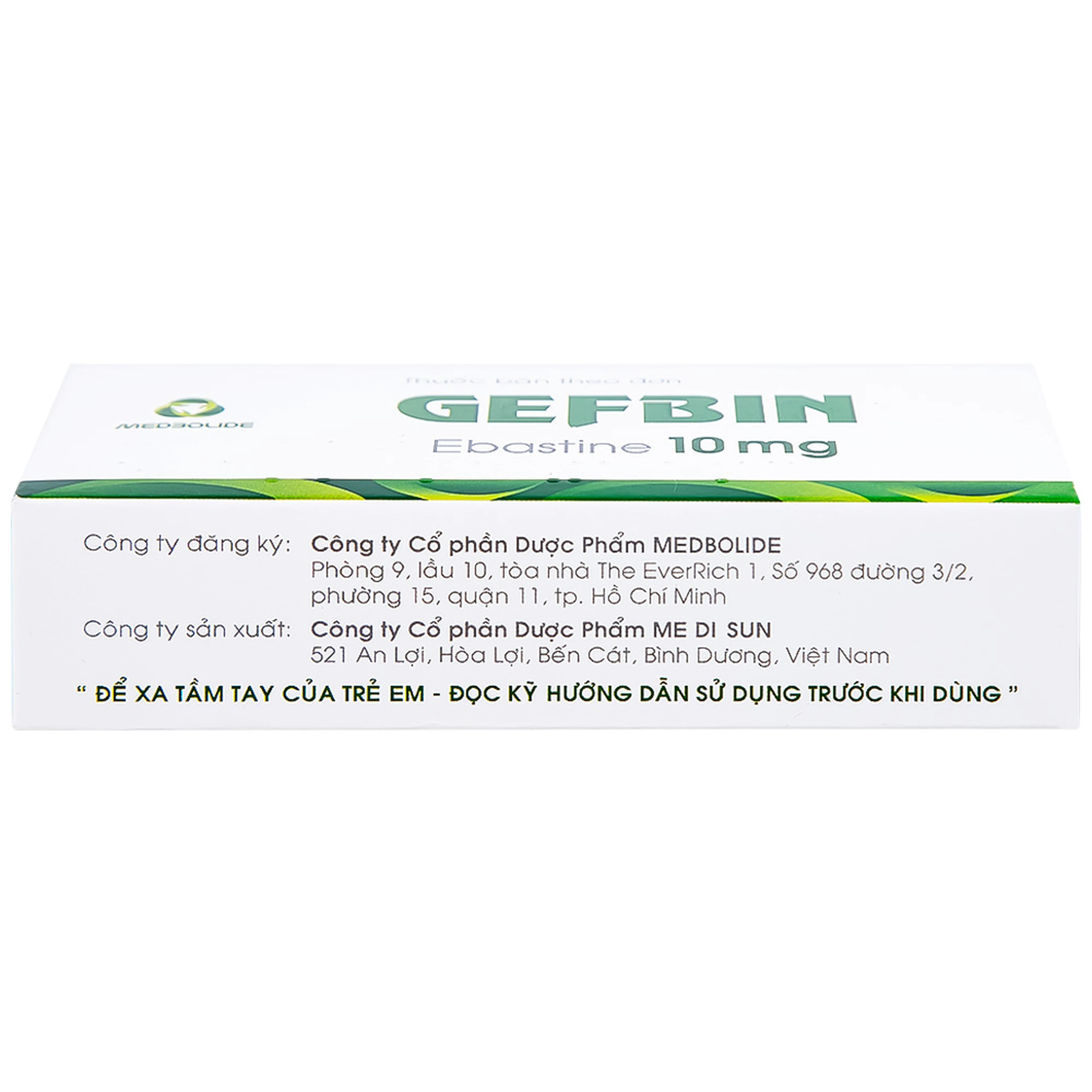 Thuốc Gefbin Medisun điều trị viêm mũi dị ứng, mề đay vô căn mạn tính (3 vỉ x 10 viên)