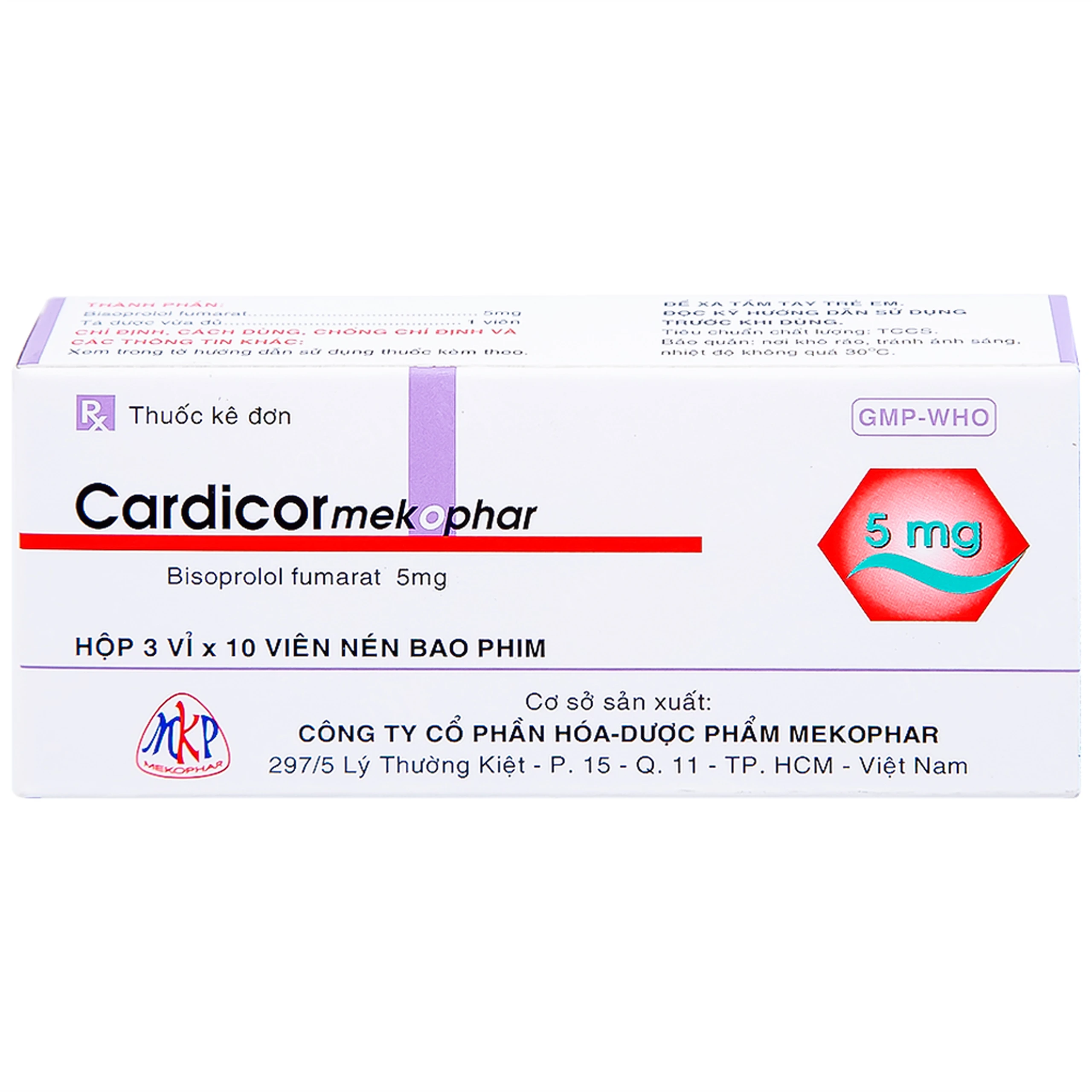 Thuốc Cardicor Mekophar 5 điều trị cao huyết áp, đau thắt ngực (3 vỉ x 10 viên)