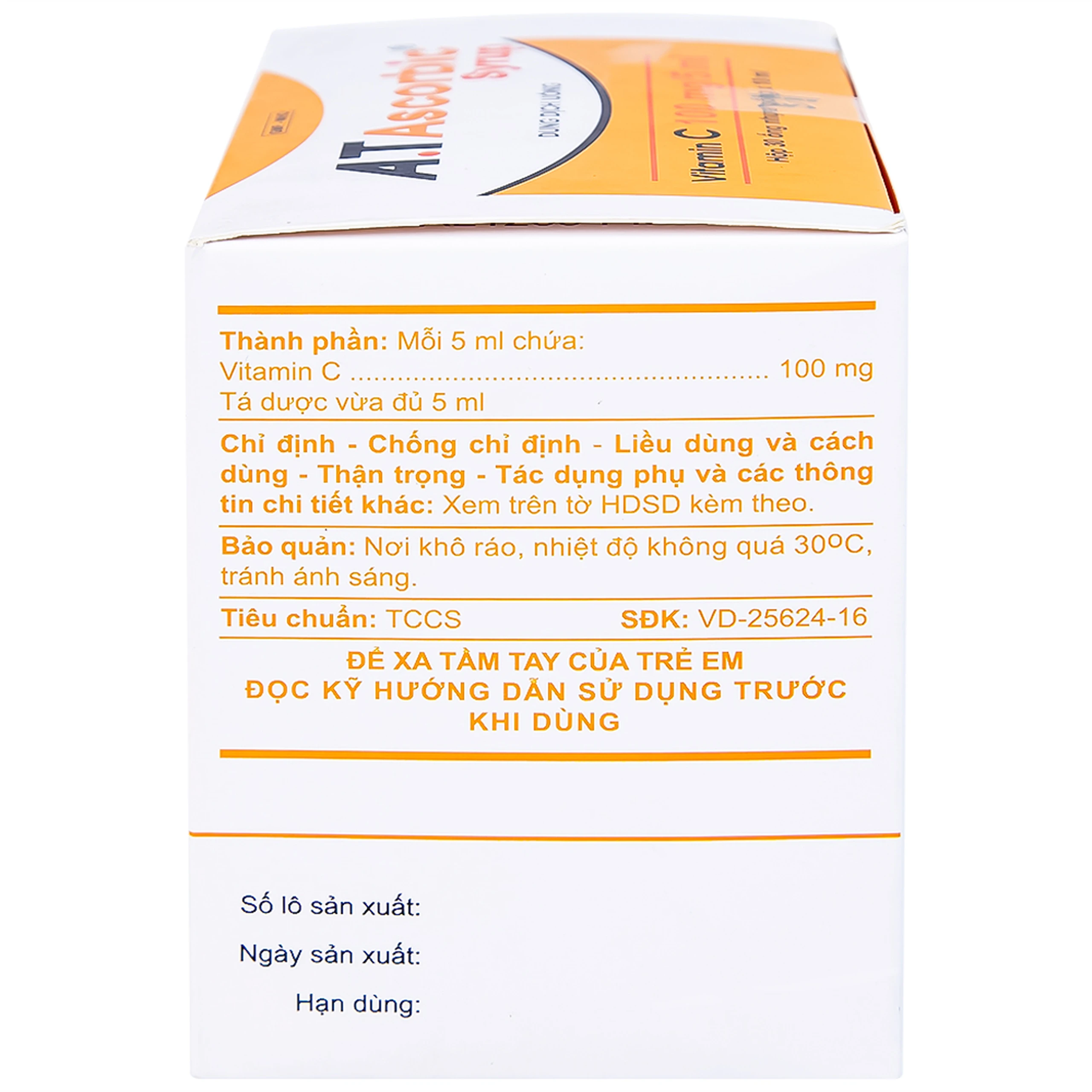 Siro A.T Ascorbic An Thiên bổ sung vitamin C, phòng và điều trị bệnh scorbut (30 ống x 10ml)