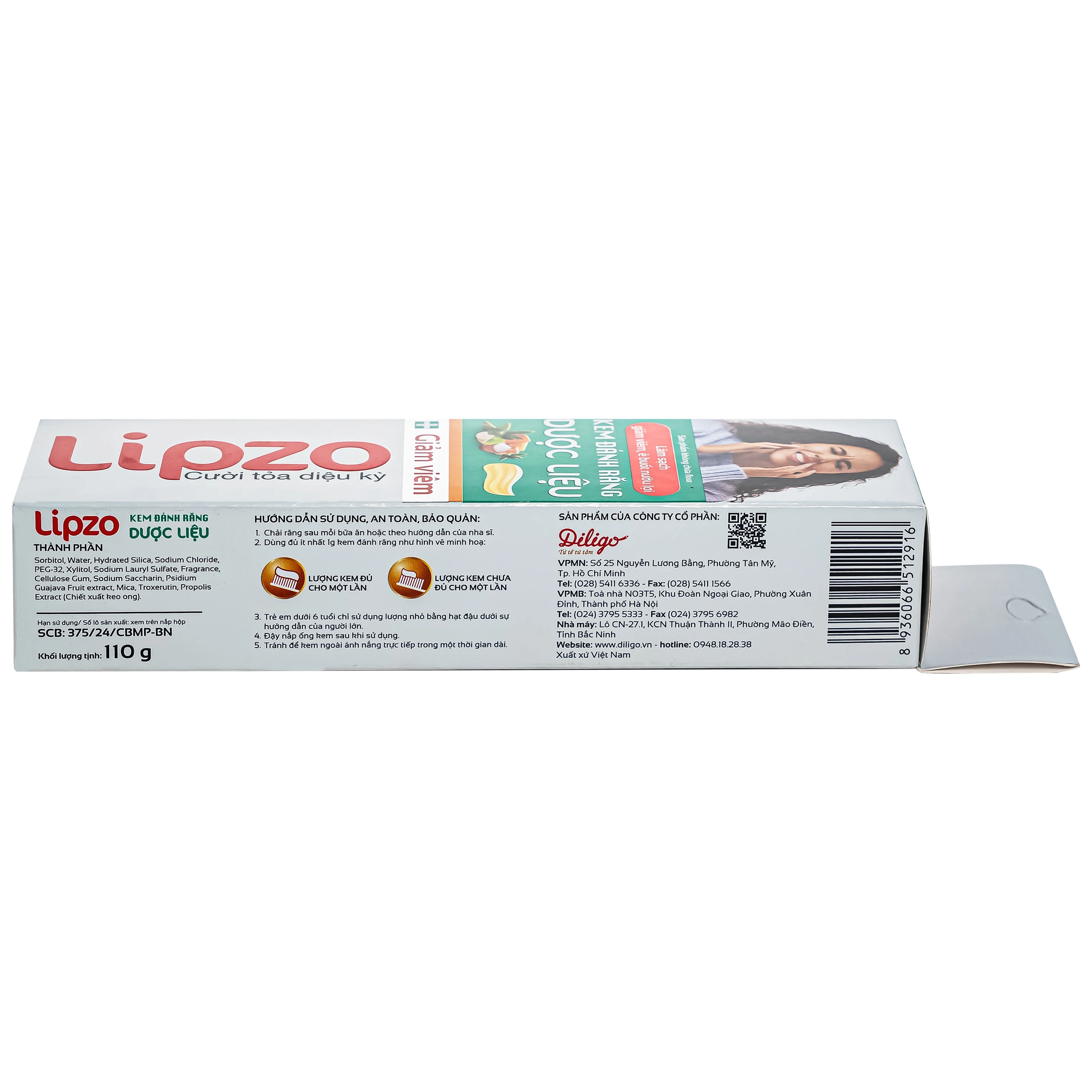 Kem đánh răng dược liệu Lipzo làm sạch, giảm viêm, giảm ê buốt nướu lợi (110g)