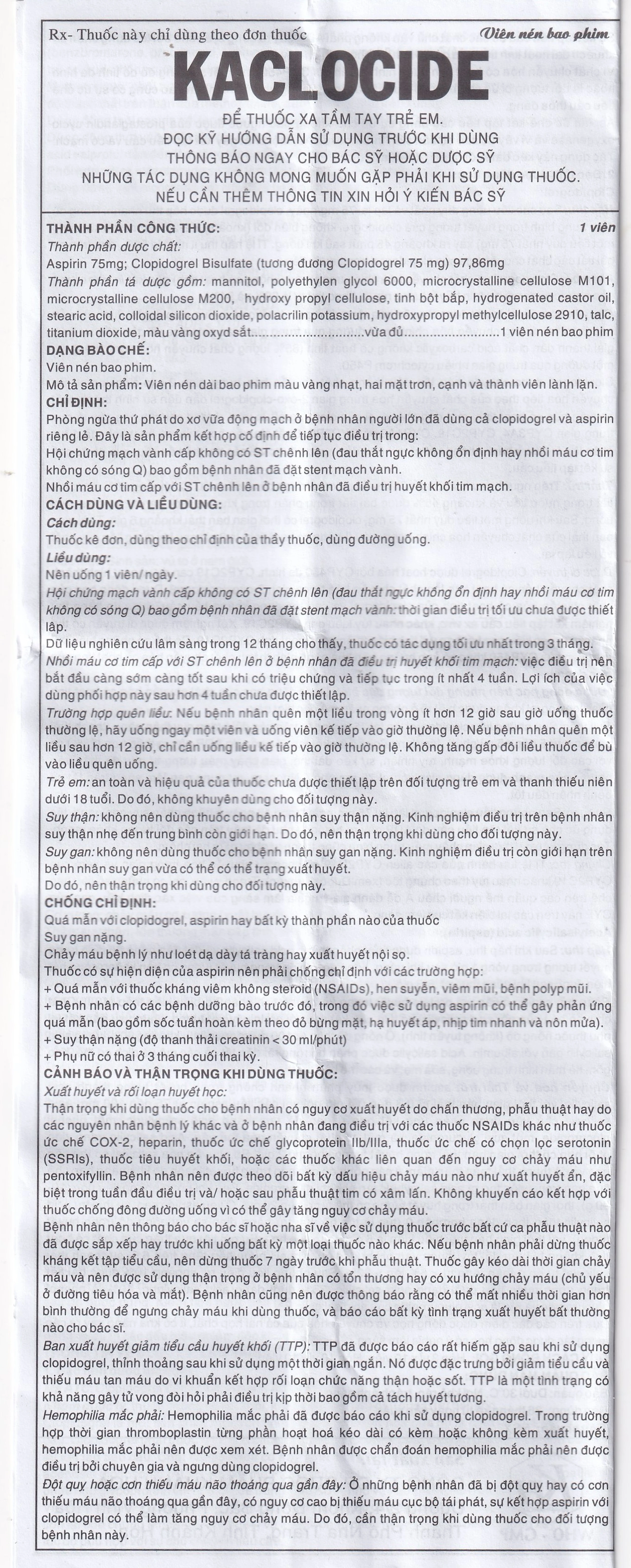 Thuốc Kaclocide Khapharco ngừa hình thành cục máu đông (10 vỉ 10 viên)