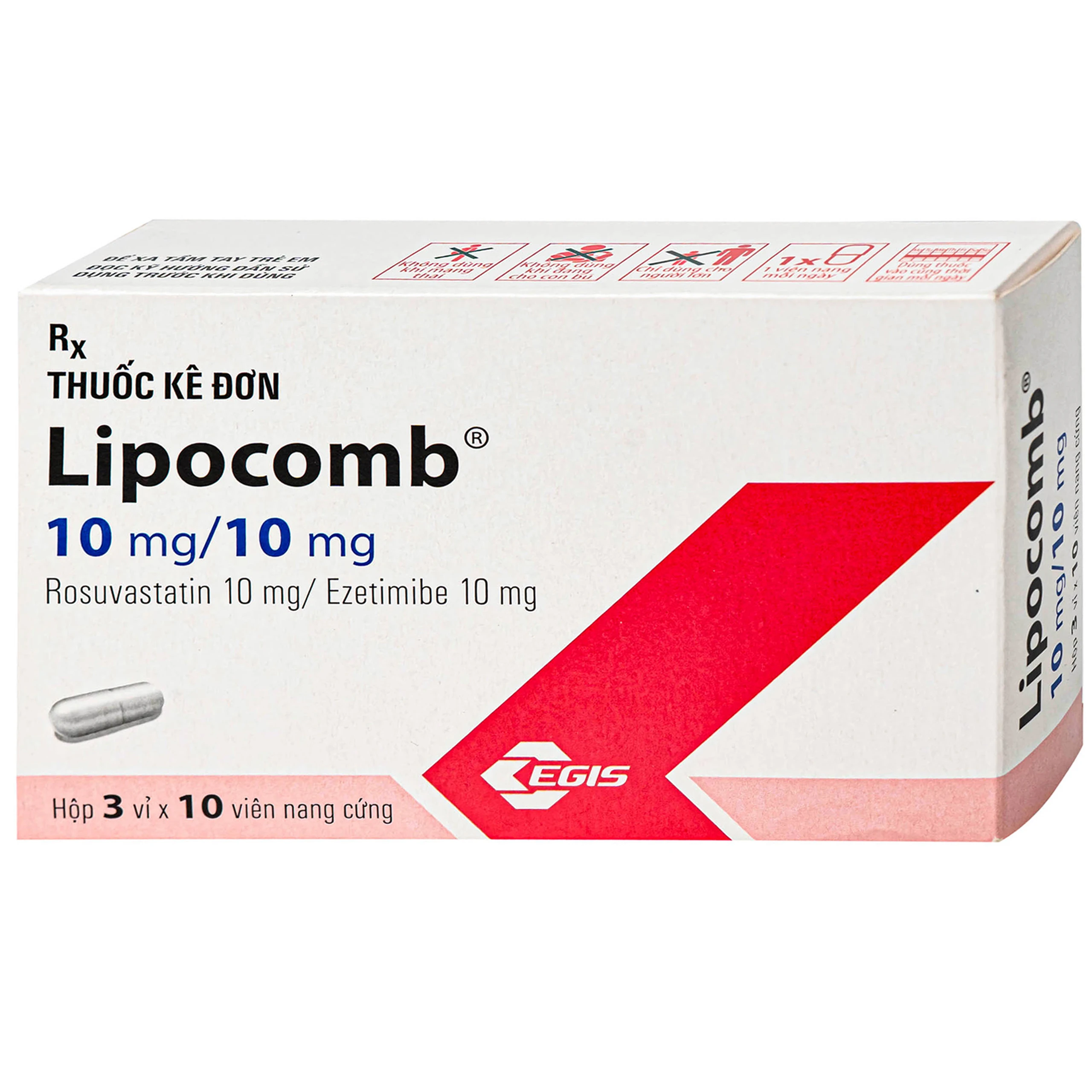 Thuốc Lipocomb 10/10mg Egis Điều trị tăng cholesterol máu nguyên phát (3 vỉ x 10 viên) 2