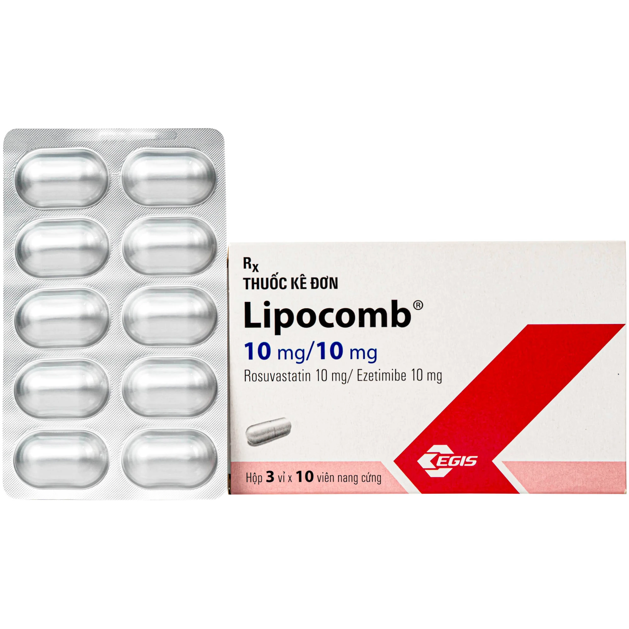 Thuốc Lipocomb 10/10mg Egis Điều trị tăng cholesterol máu nguyên phát (3 vỉ x 10 viên) 1