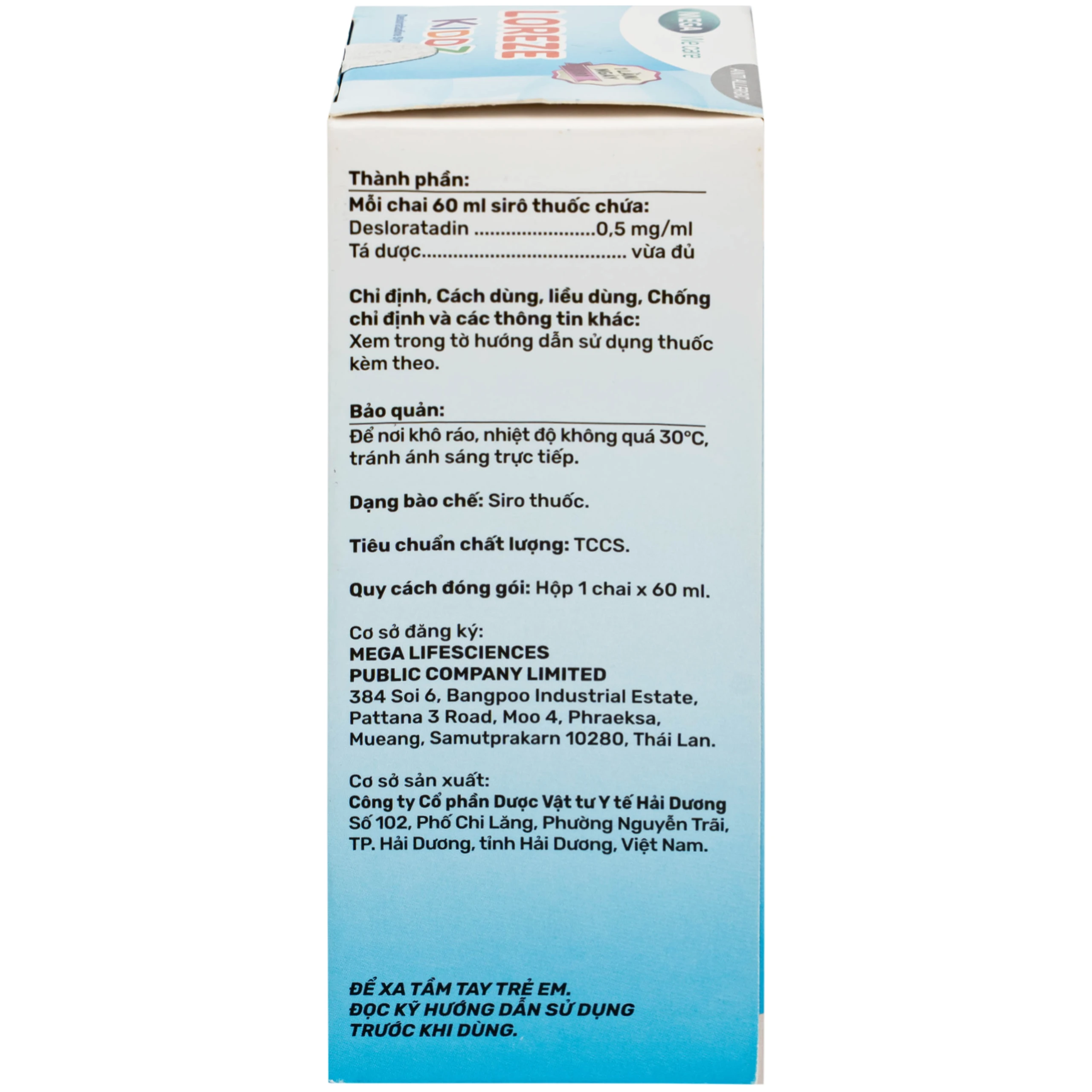 Siro Loreze Kiddz Mega Điều trị viêm mũi dị ứng, mày đay (Hộp 60ml)