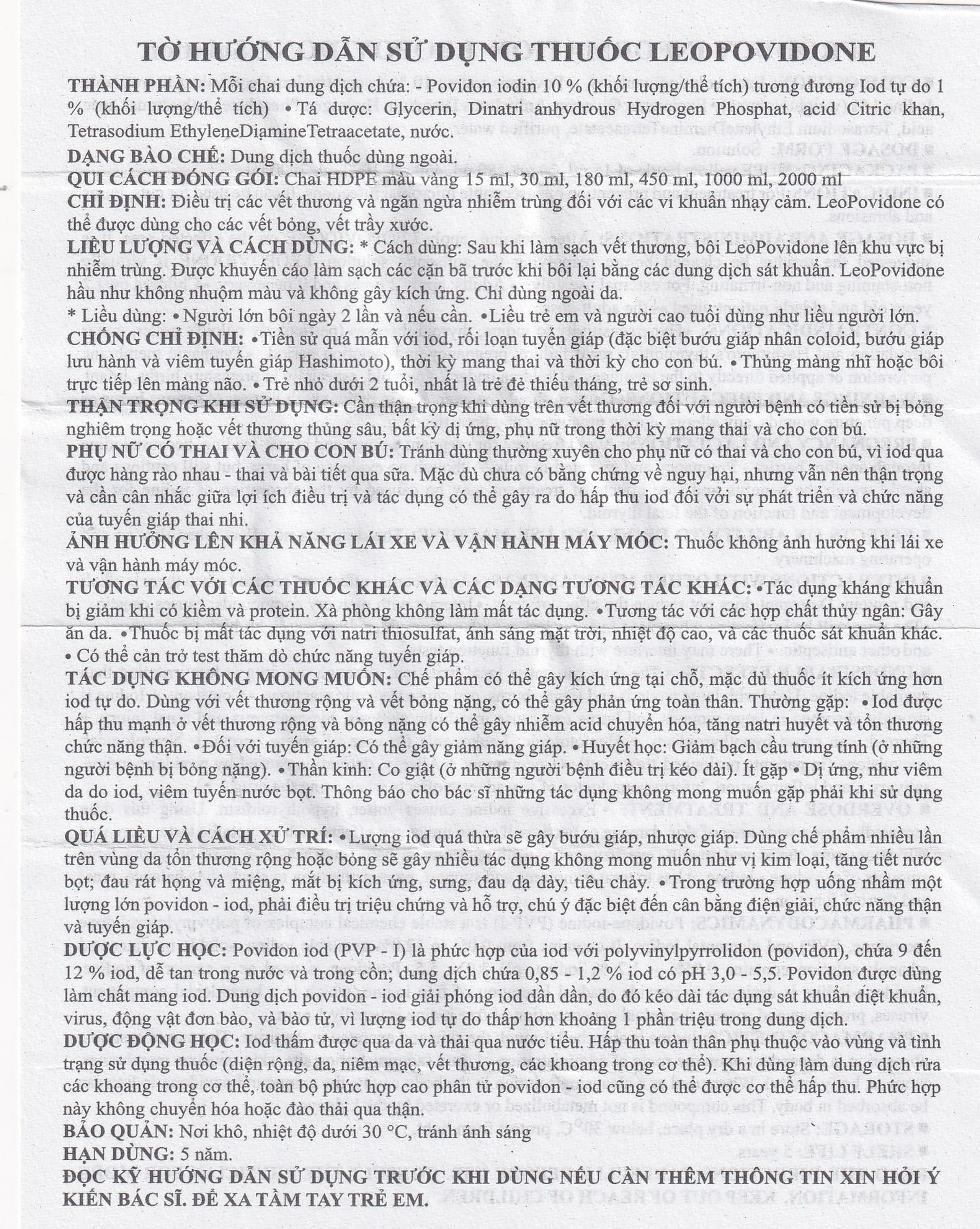 Dung dịch LeoPovidone 10% điều trị các vết thương và ngăn ngừa nhiễm khuẩn (15ml) 