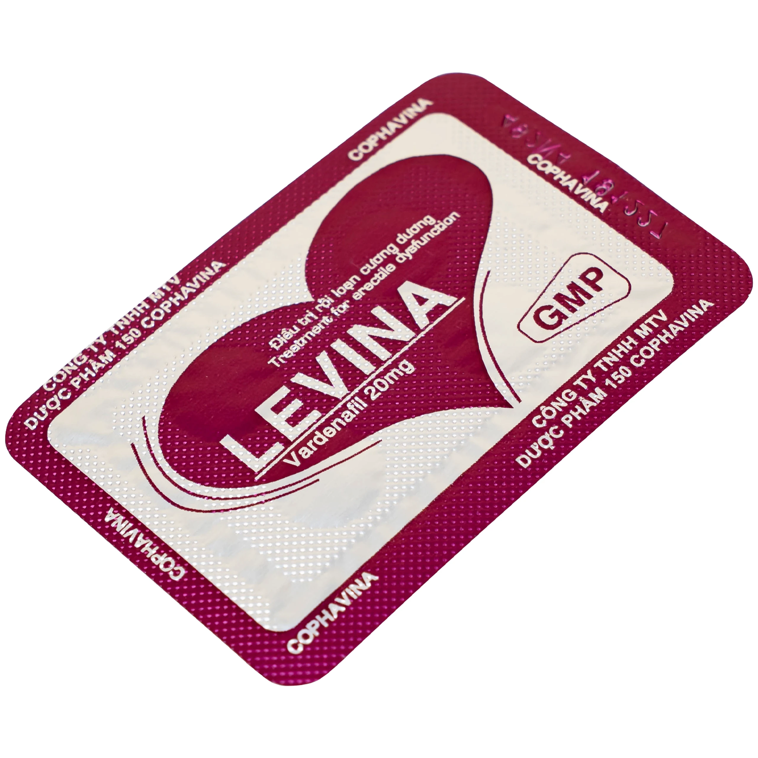 Thuốc Levina 20mg Cophavina điều trị rối loạn chức năng cương dương (1 vỉ x 4 viên)