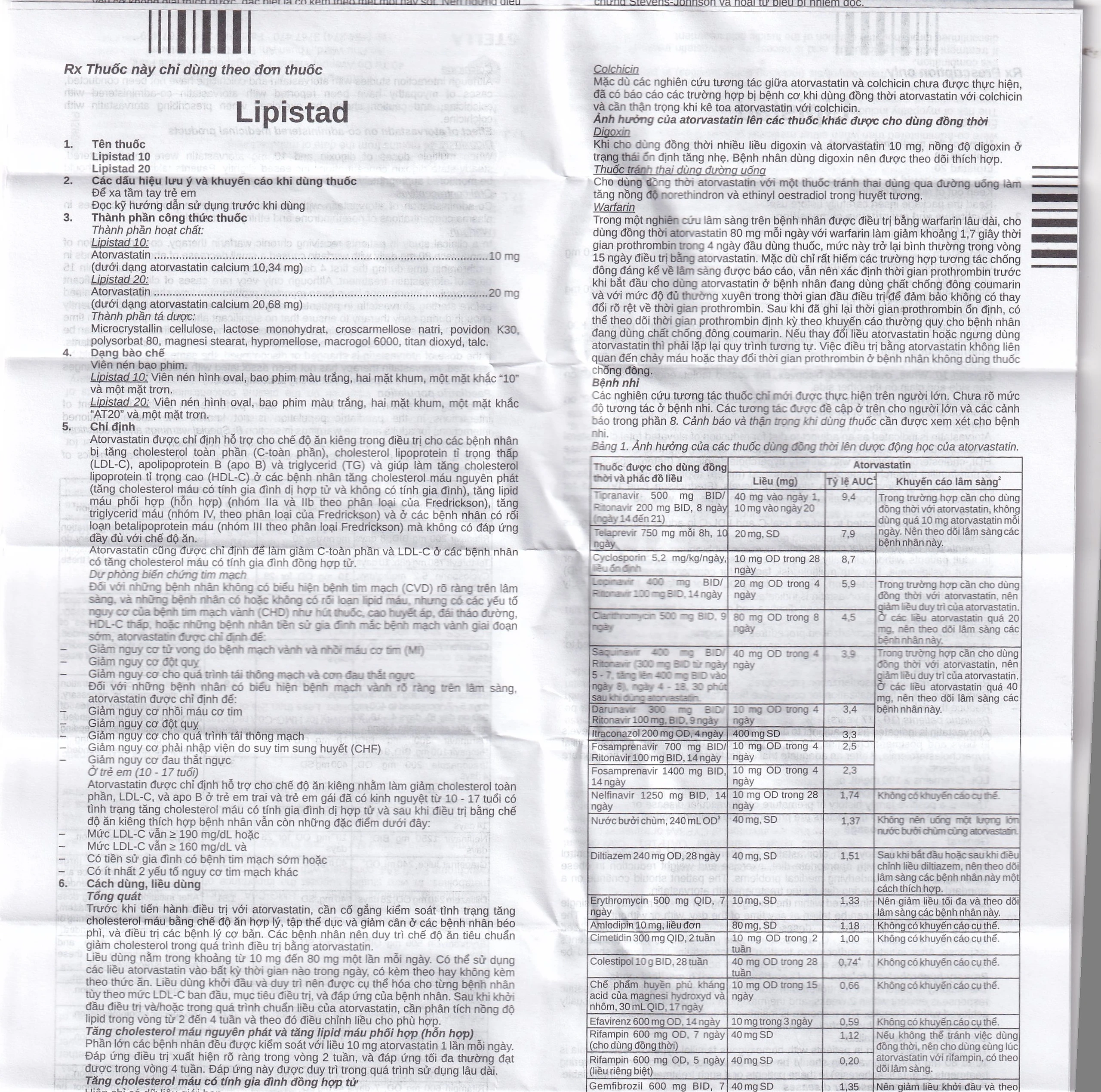 Viên nén Lipistad 10 Stella điều trị tăng cholesterol máu (3 vỉ x 10 viên)