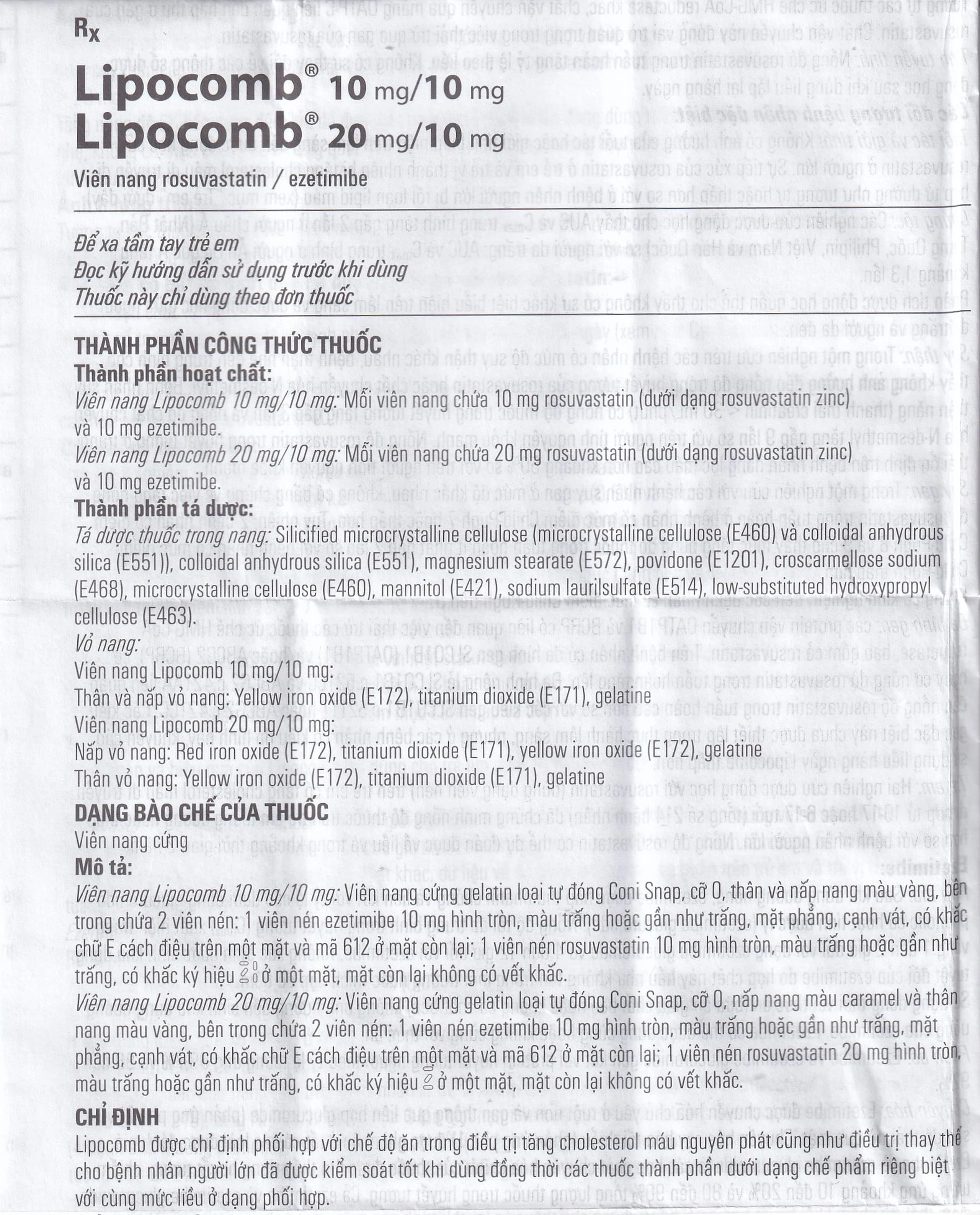 Thuốc Lipocomb 10/10mg Egis Điều trị tăng cholesterol máu nguyên phát (3 vỉ x 10 viên) 8
