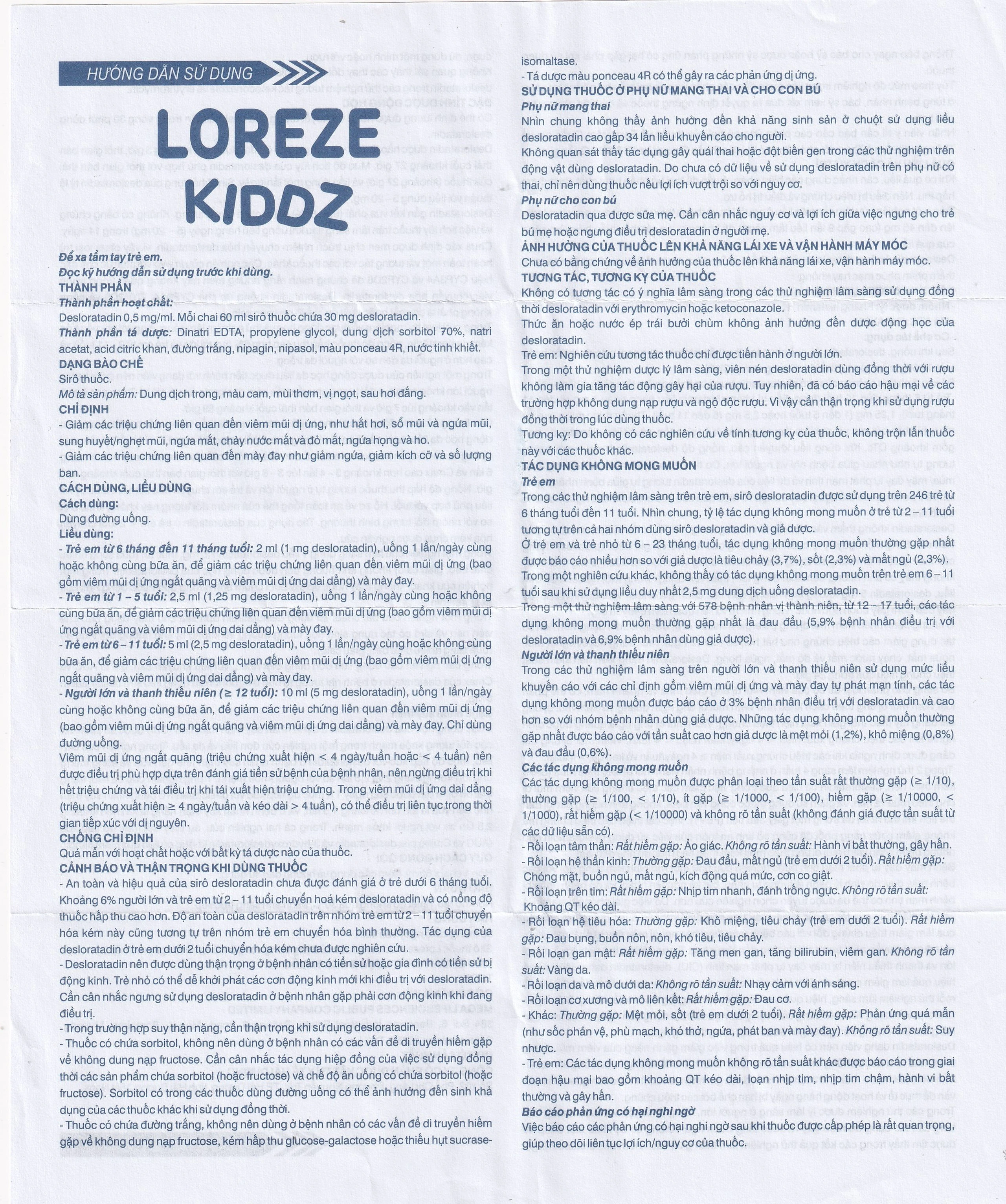Siro Loreze Kiddz Mega Điều trị viêm mũi dị ứng, mày đay (Hộp 60ml)