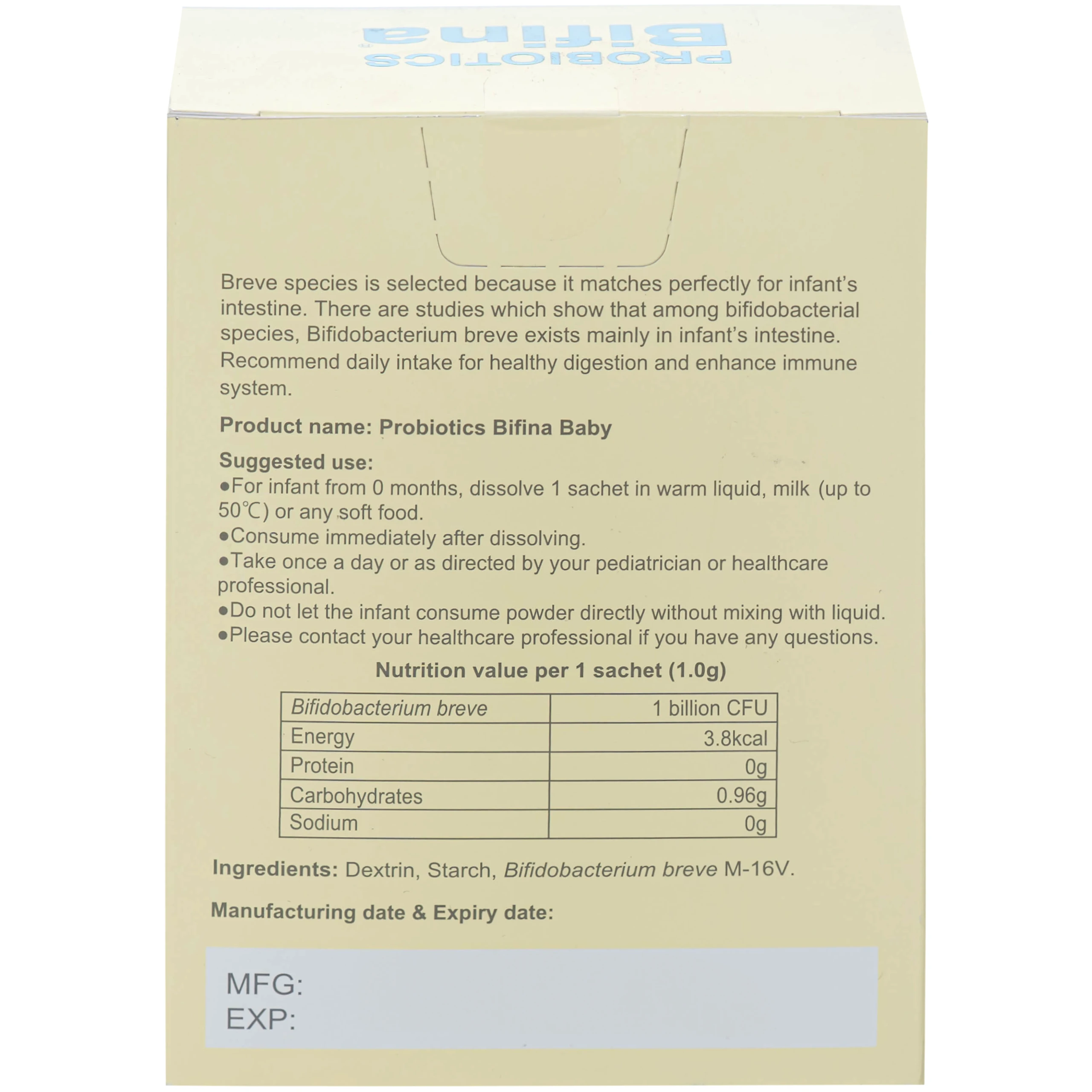 Men vi sinh giúp hệ vi sinh đường ruột khỏe mạnh, hỗ trợ tiêu hoá và tăng cường đề kháng cho trẻ Bifina Baby (30 gói)