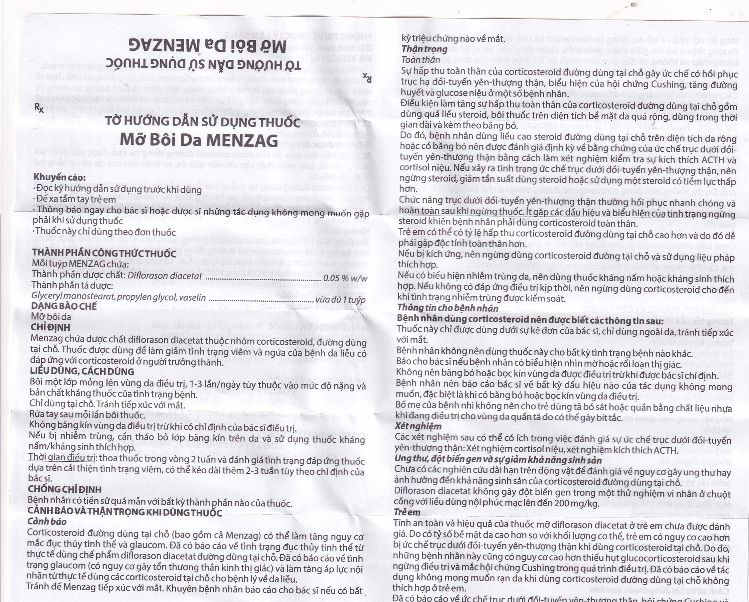 Thuốc mỡ bôi da Menzag 0.05% Medbolide giảm tình trạng viêm và ngứa của bệnh da liễu