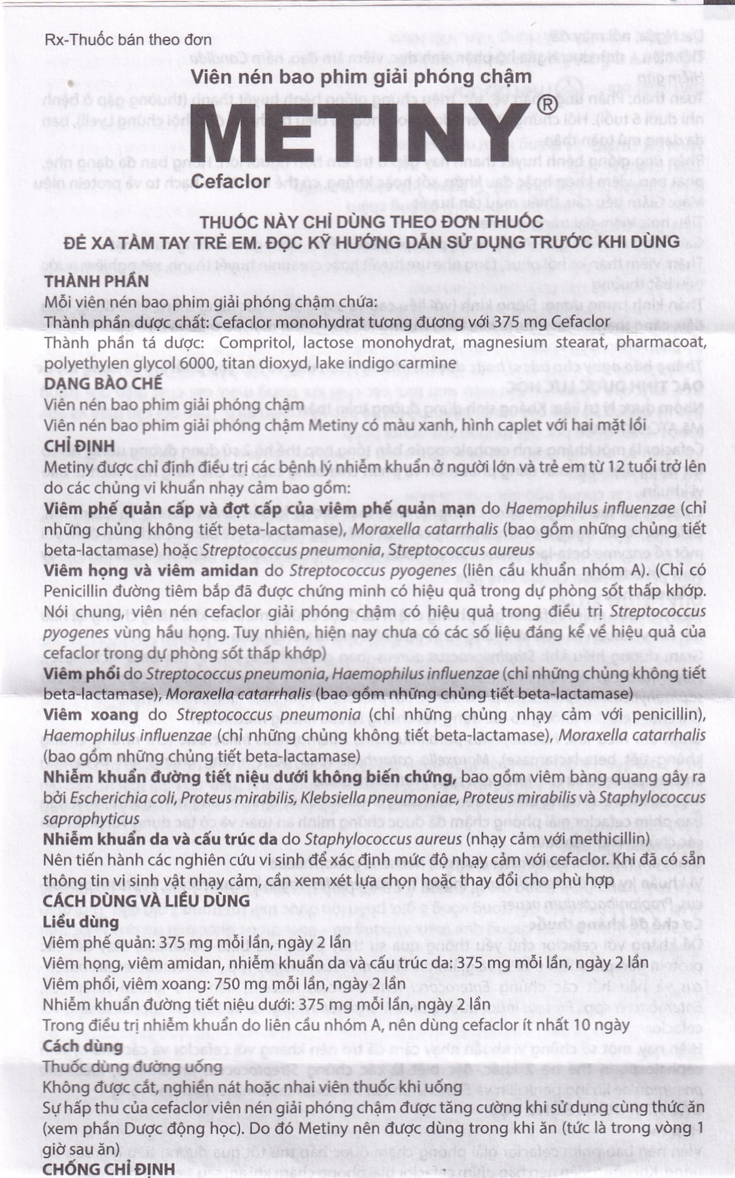 Thuốc Metiny 375mg Merap Group điều trị các bệnh lý nhiễm trùng viêm phế quản cấp (1 vỉ x 10 viên)