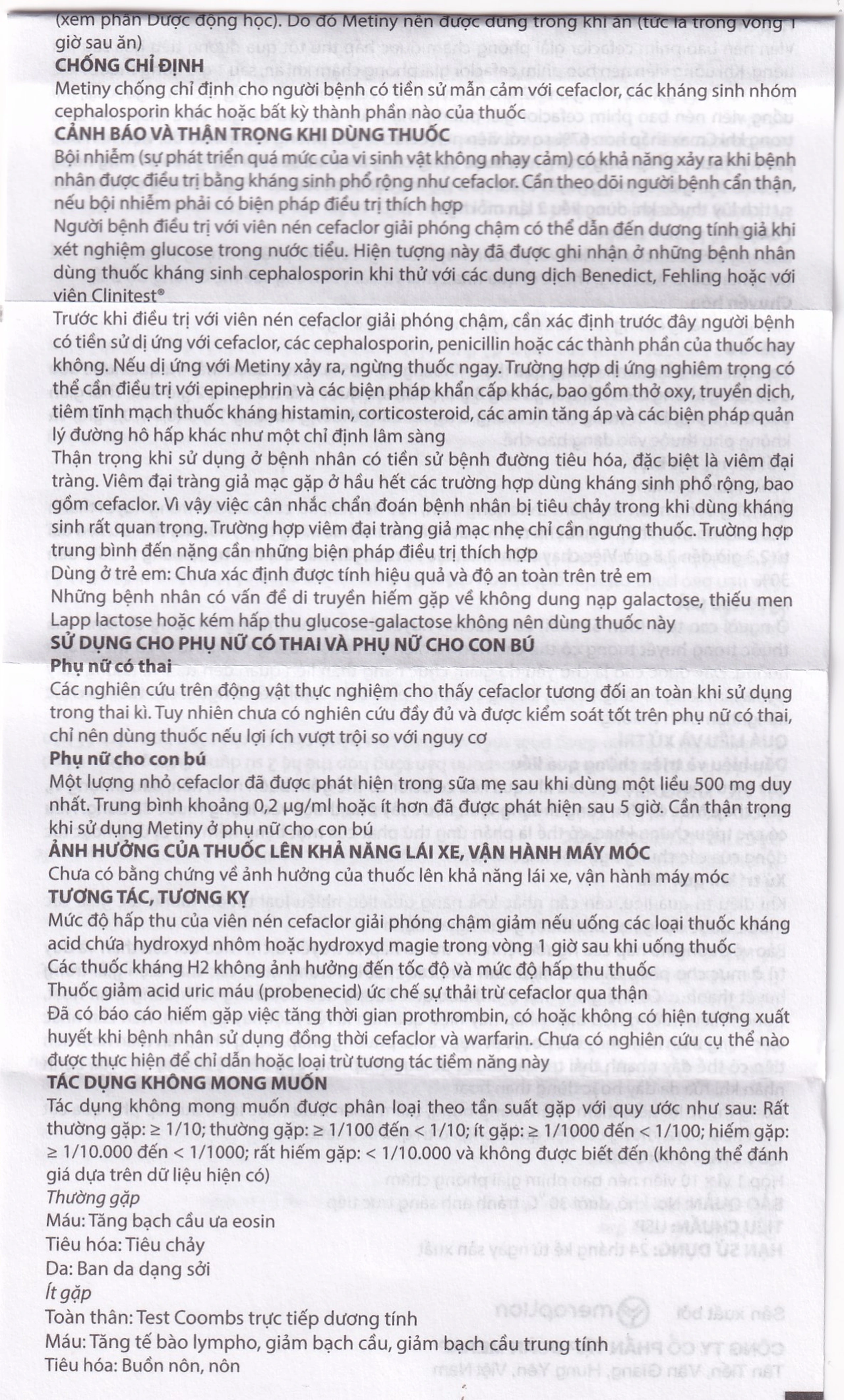 Thuốc Metiny 375mg Merap Group điều trị các bệnh lý nhiễm trùng viêm phế quản cấp (1 vỉ x 10 viên)