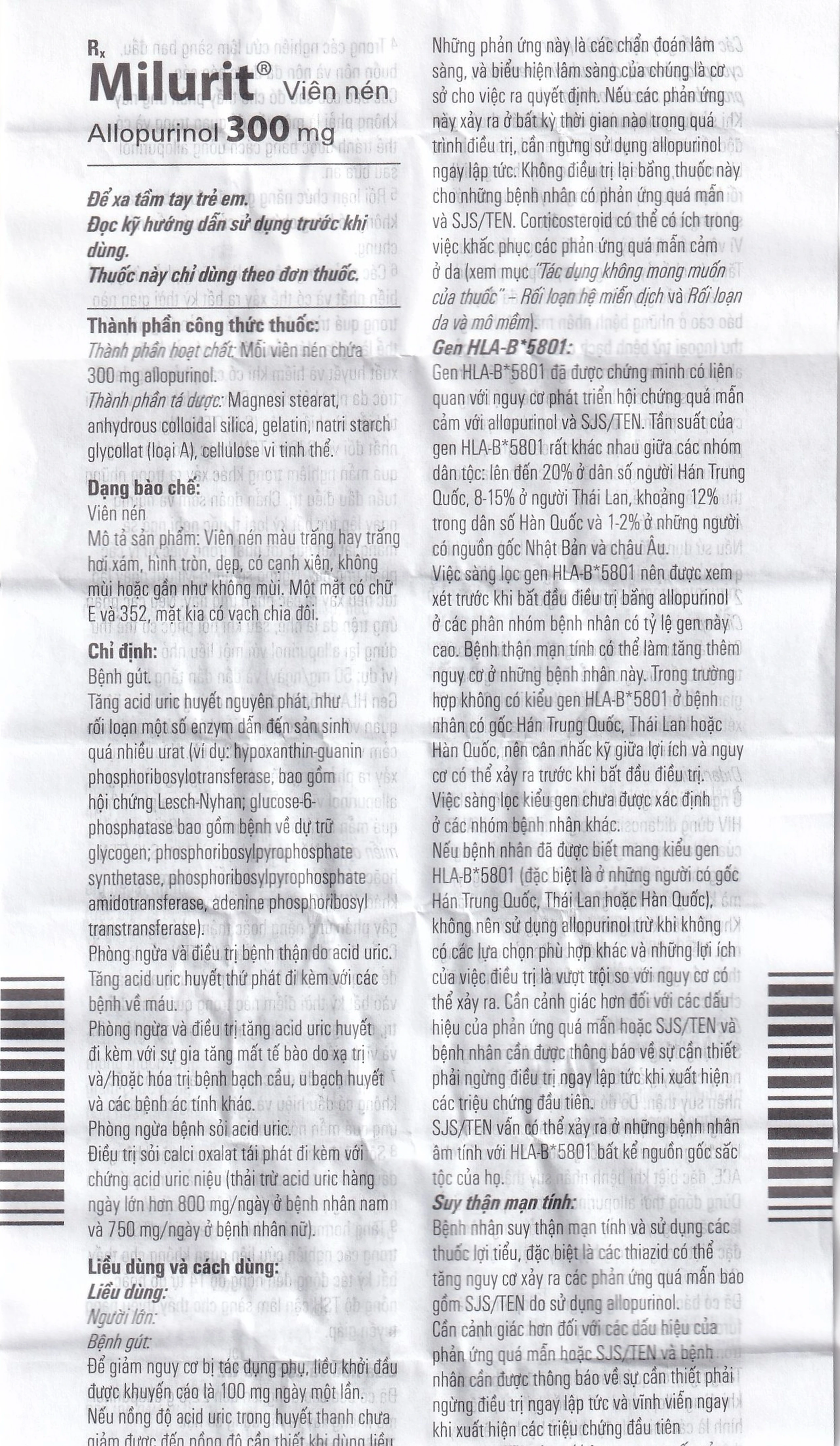 Viên nén Milurit 300mg Egis Pharma điều trị bệnh gout, phòng ngừa bệnh sỏi axit uric (30 viên)