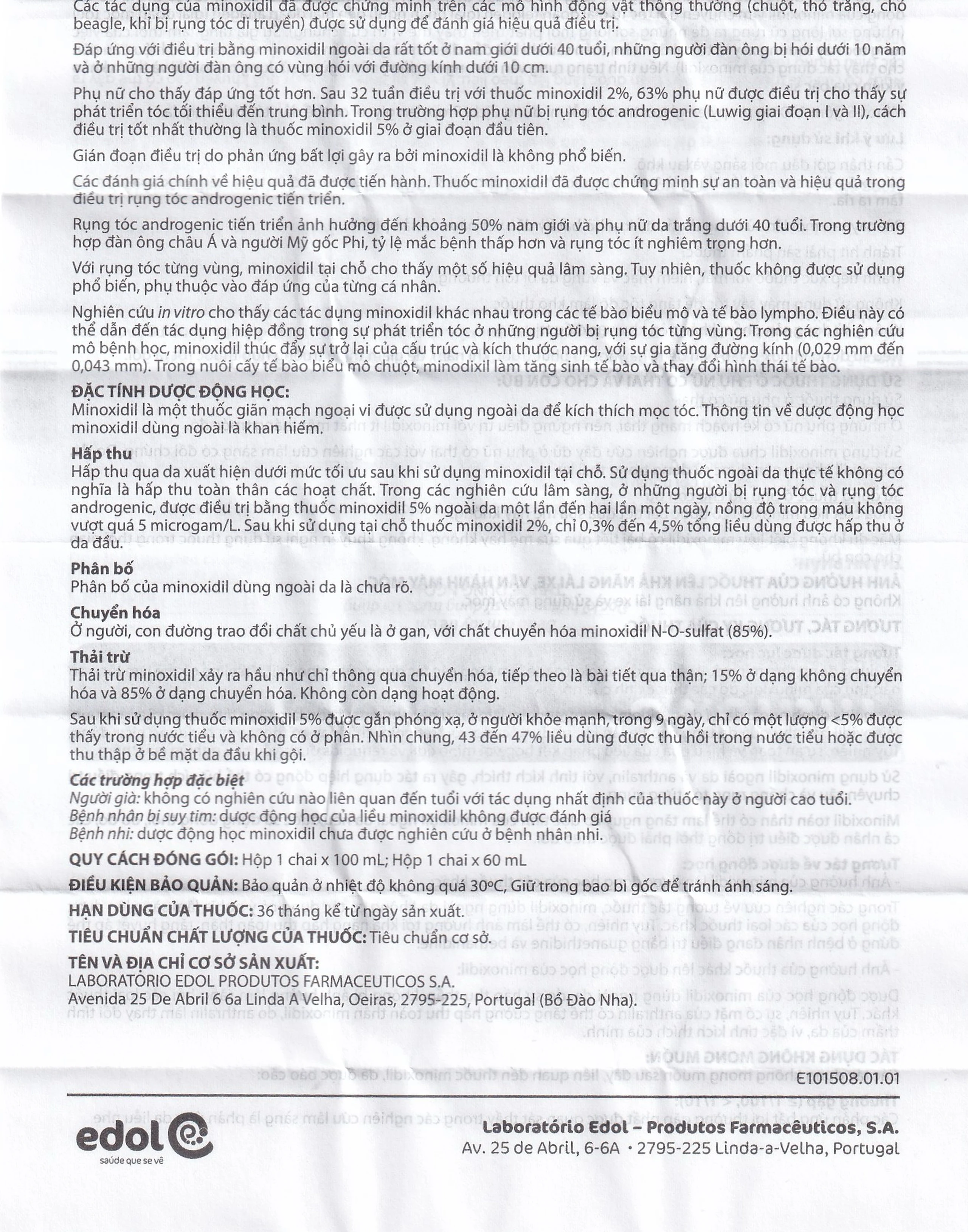Thuốc Minox 50mg EDOL điều trị tại chỗ hói đầu và rụng tóc androgenic ở cả nam và nữ 60ml