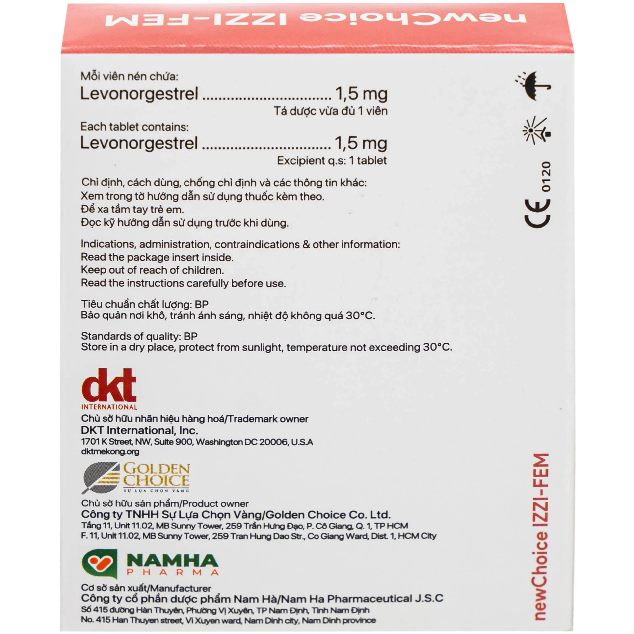 Viên uống tránh thai khẩn cấp New Choice Izzi-Fem 1.5mg Nam Hà tránh thụ thai trong vòng 72 giờ (1 vỉ x 1 viên)