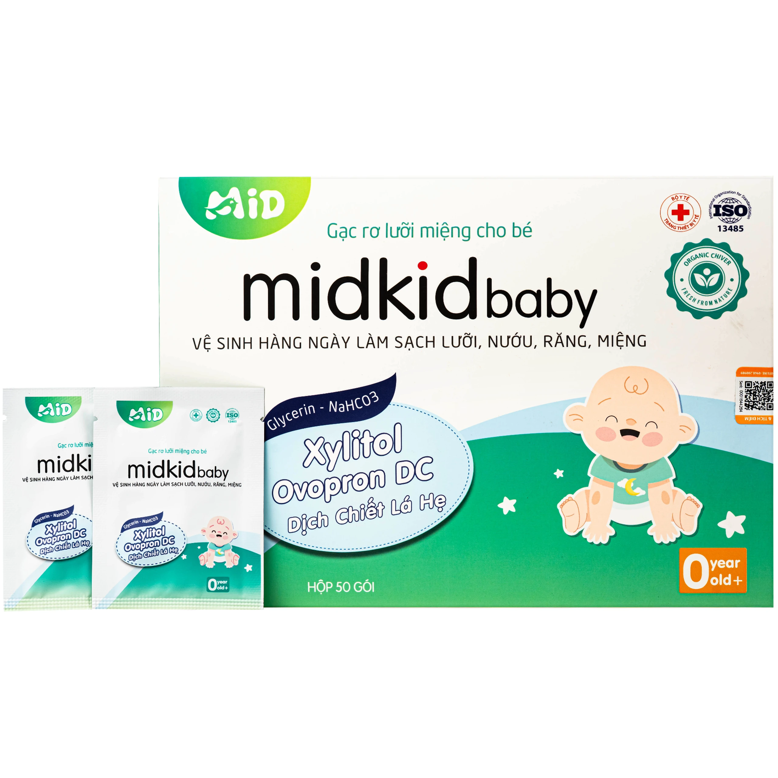 Gạc răng miệng Midkid baby cho bé sơ sinh làm sạch và bảo vệ răng miệng cho bé (Hộp 50 gói)