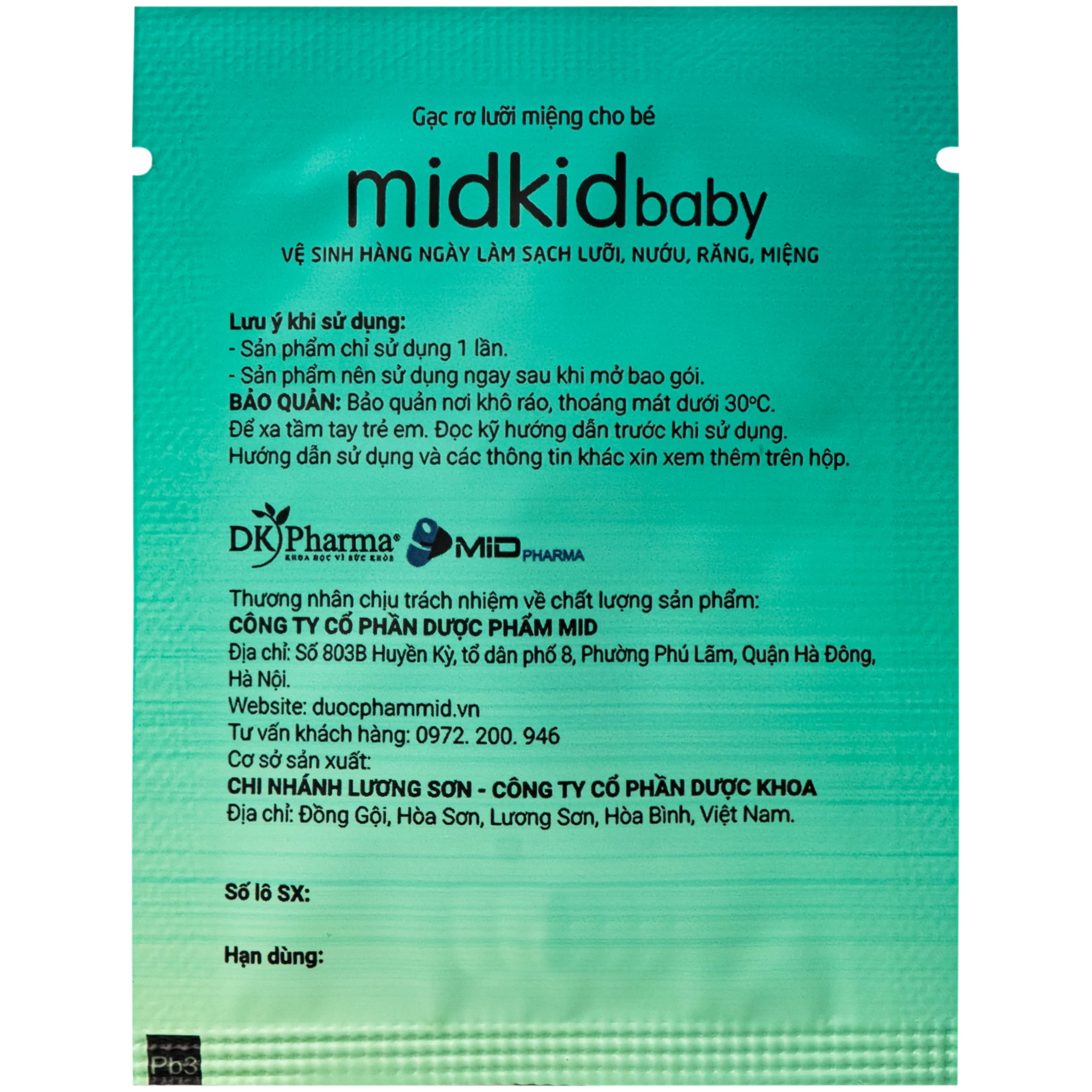 Gạc răng miệng Midkid baby cho bé sơ sinh làm sạch và bảo vệ răng miệng cho bé (Hộp 50 gói)