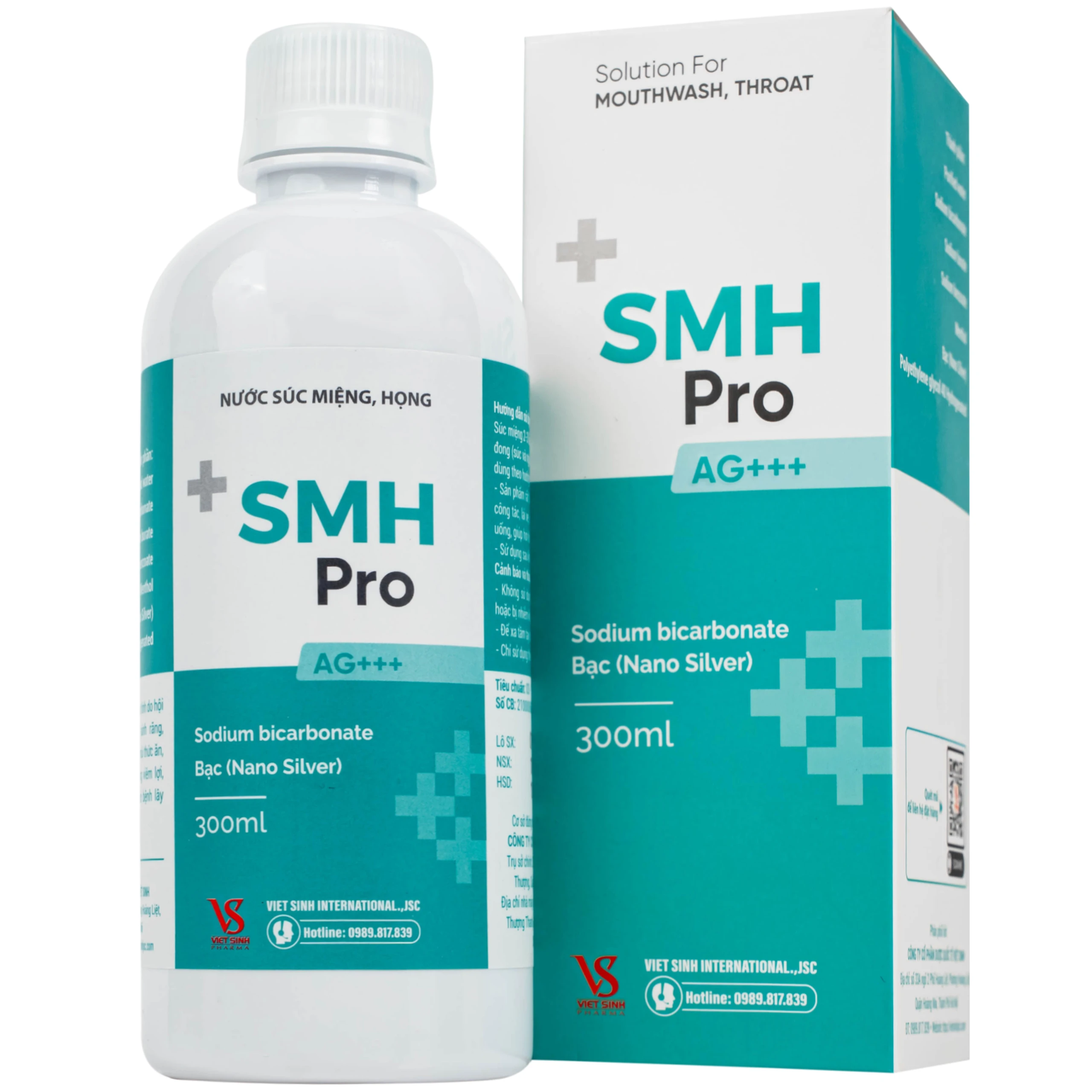 Nước súc miệng SMH Pro AG+++ 300ml Việt Sinh giúp vệ sinh răng, miệng, ngăn ngừa hôi miệng
