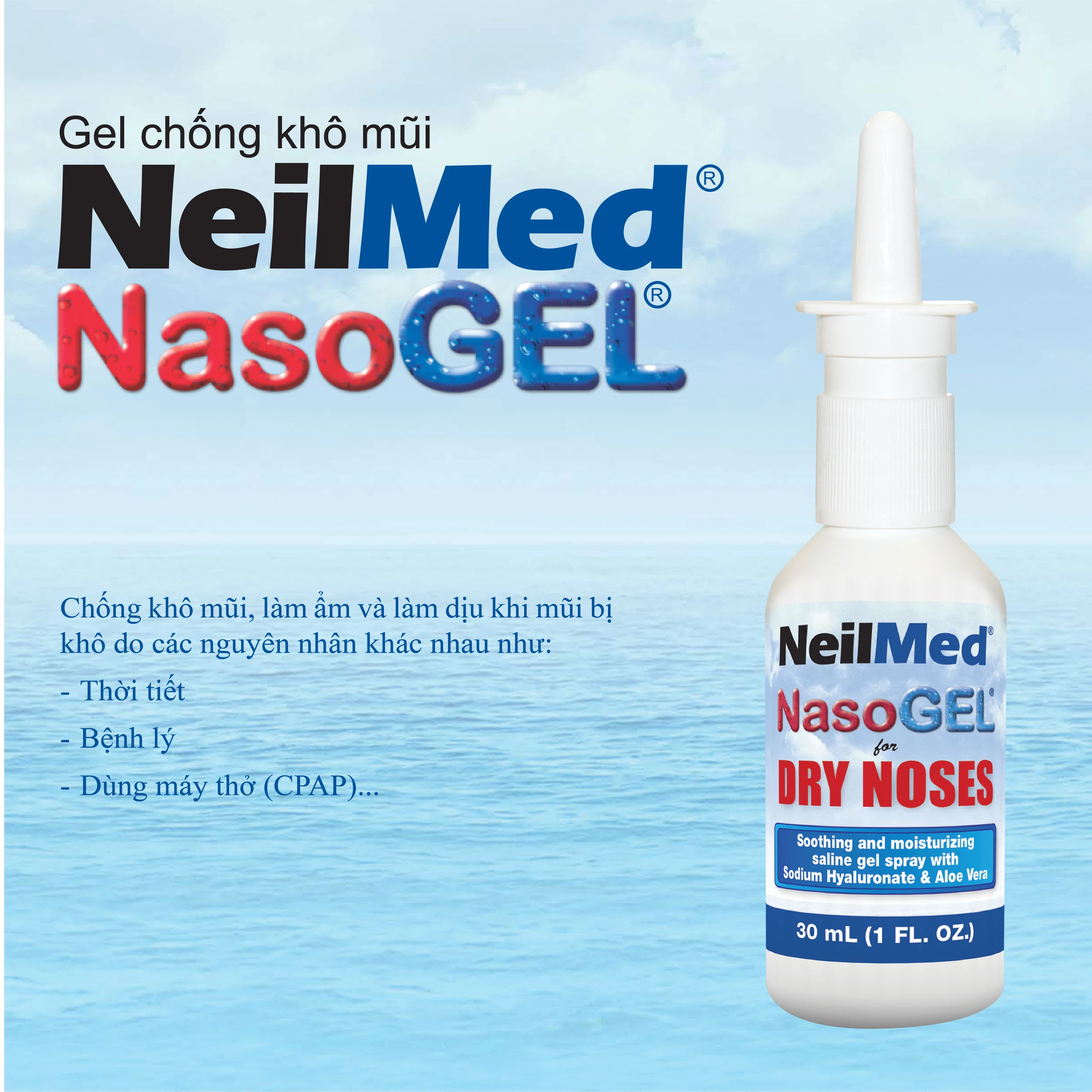 Xịt mũi Neilmed Nasogel For Dry Noses 30ml giúp làm ẩm và làm dịu mũi khô