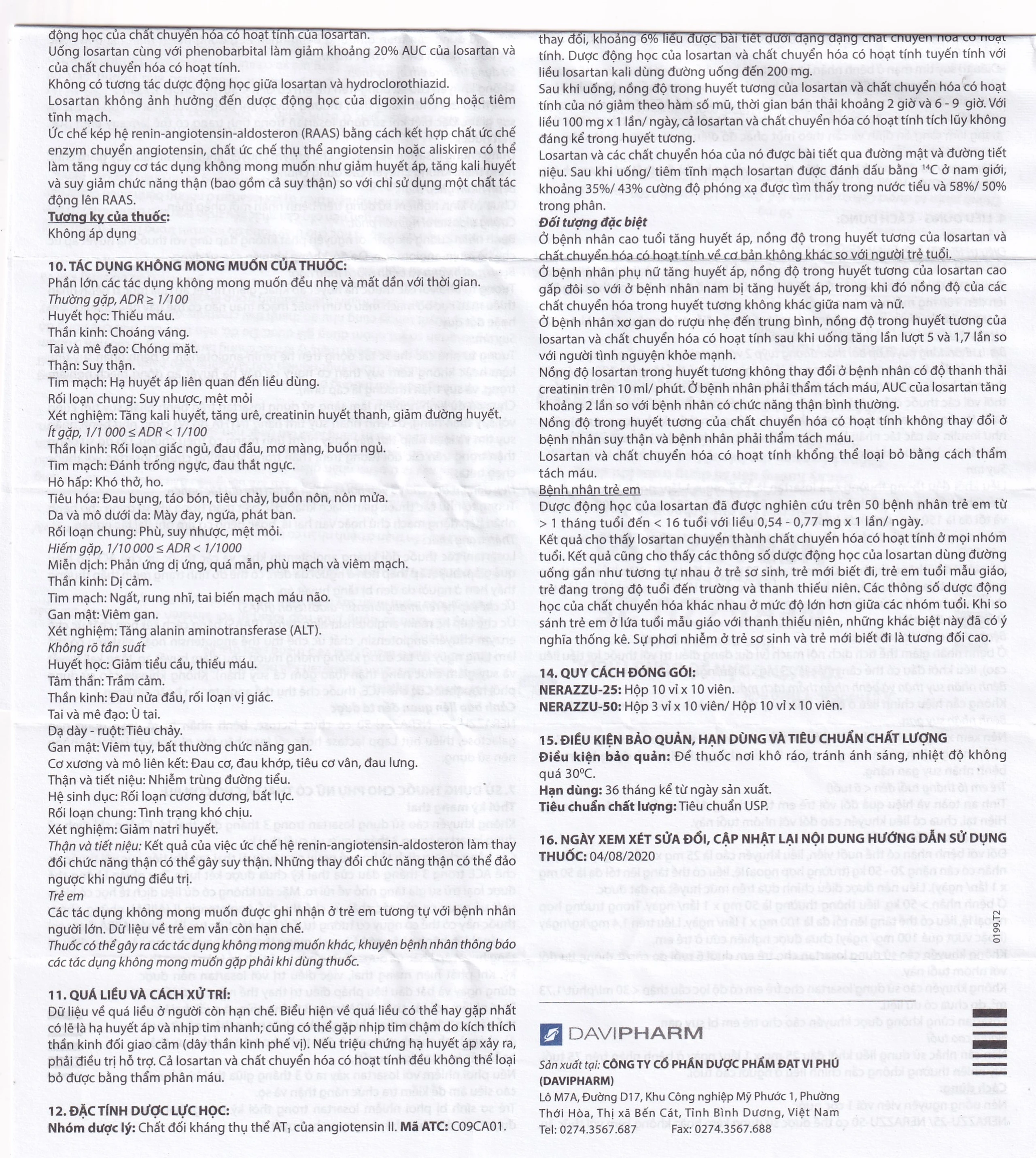 Thuốc Nerazzu 50 Davipharm điều trị tăng huyết áp (3 vỉ x 10 viên)