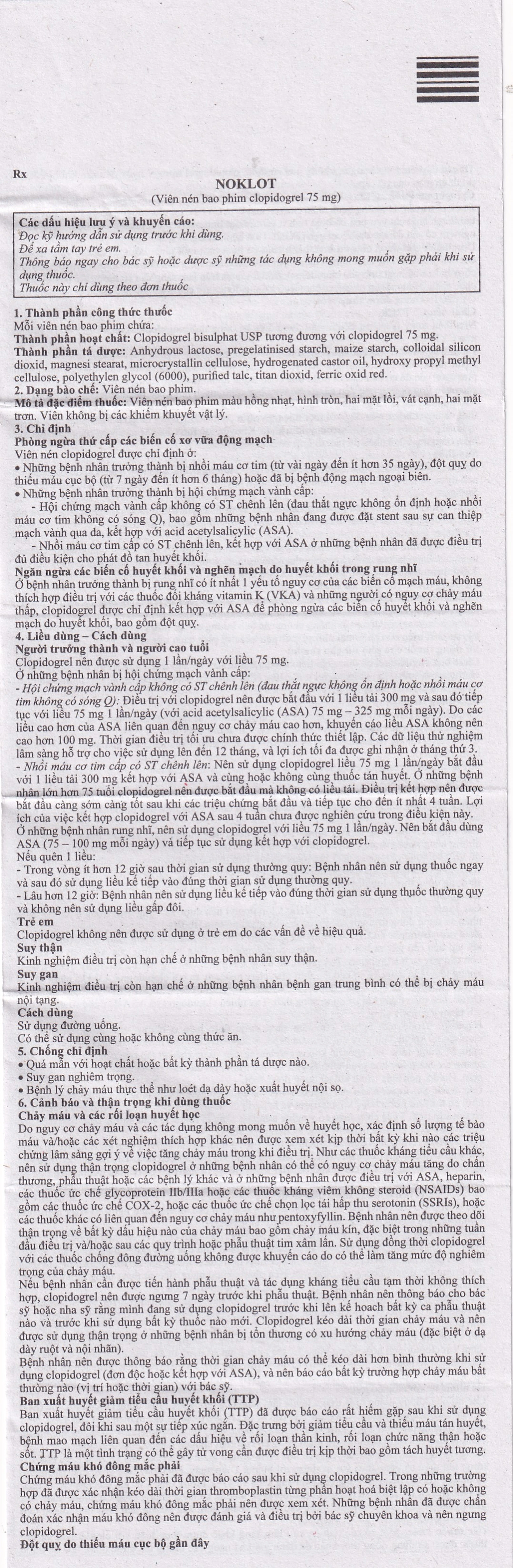 Thuốc Noklot 75mg Zydus phòng ngừa biến cố xơ vữa động mạch (3 vỉ x 10 viên)