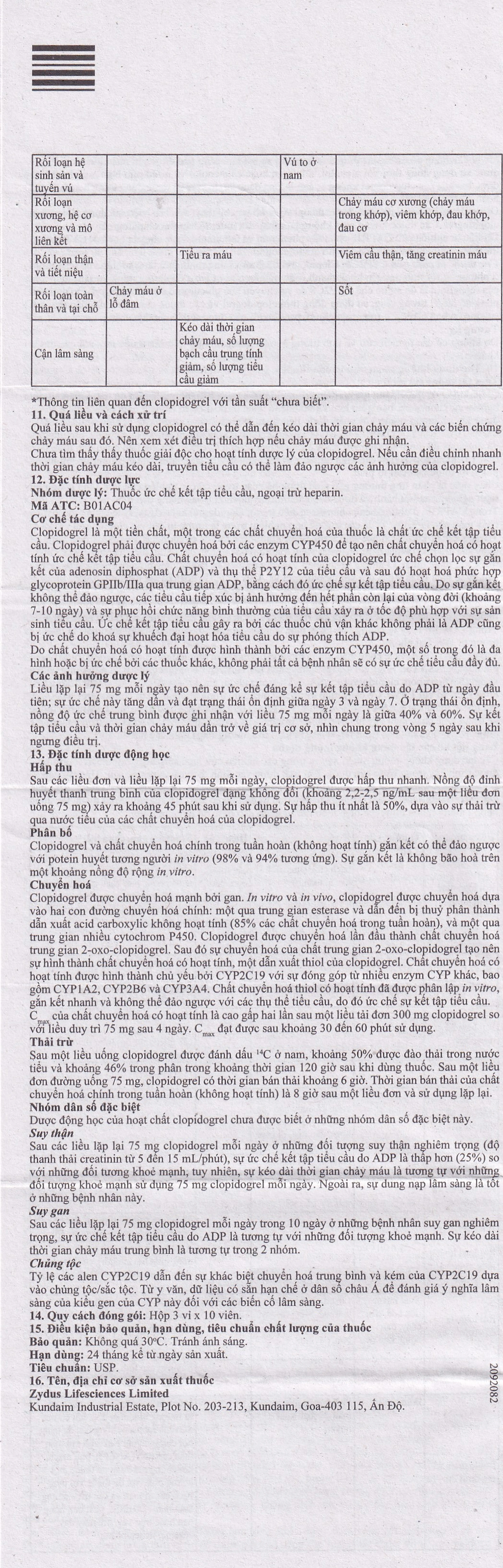 Thuốc Noklot 75mg Zydus phòng ngừa biến cố xơ vữa động mạch (3 vỉ x 10 viên)