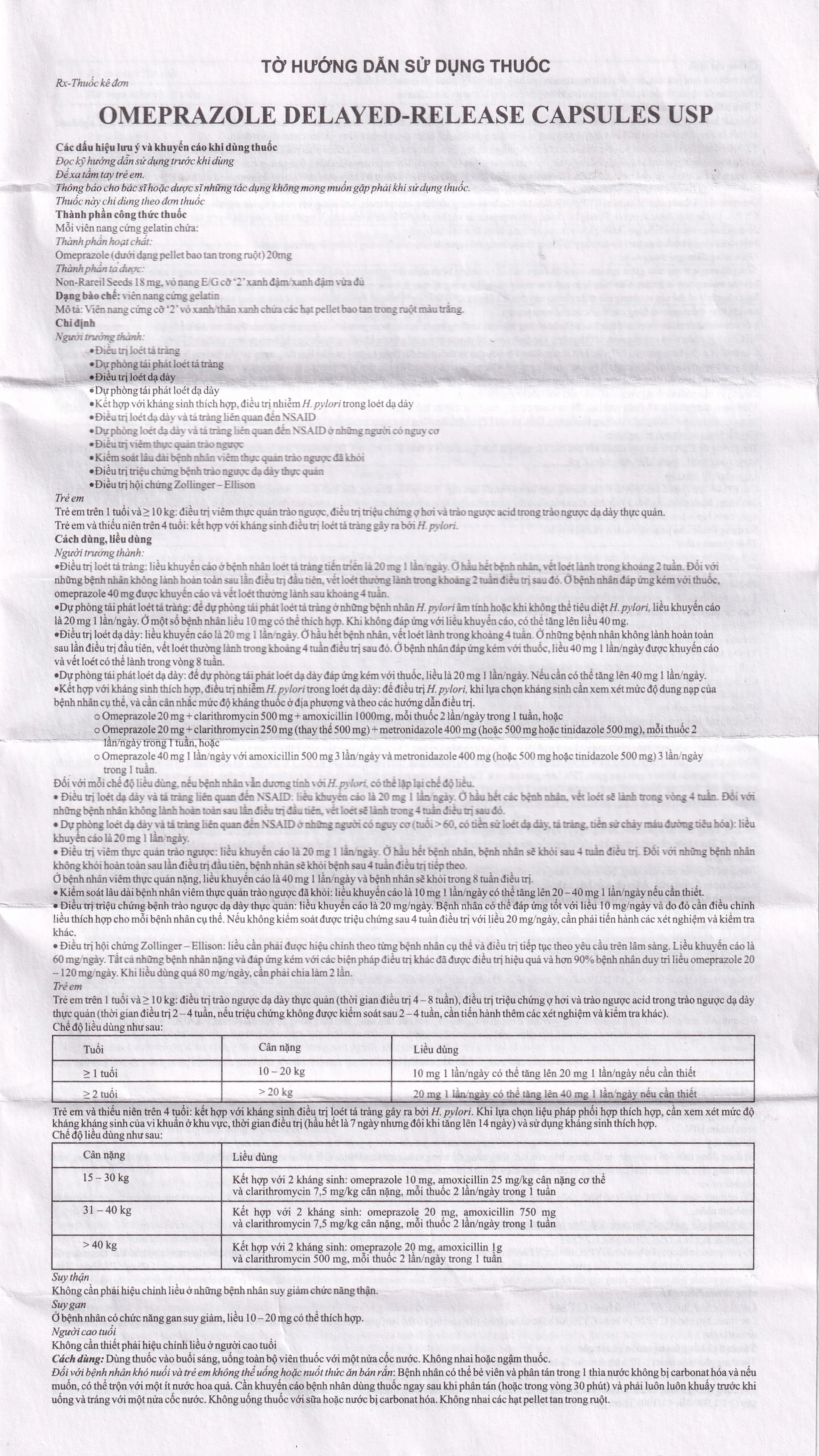 Thuốc Omeprazole 20mg Delayed Release Brawn điều trị loét dạ dày tá tràng (10 vỉ x 10 viên)