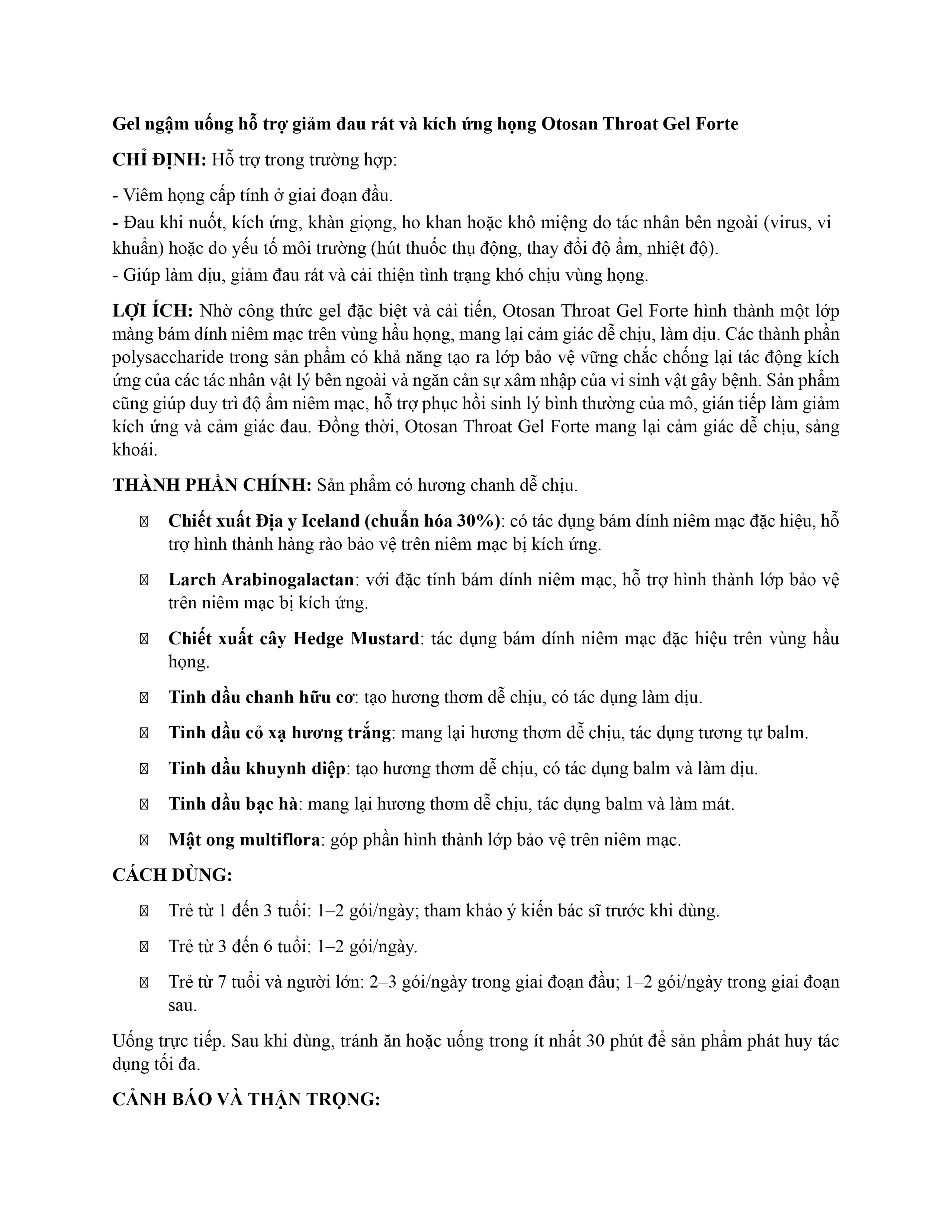 Gel ngậm họng Otosan Throat Gel Forte 14 gói x 10ml hỗ trợ điều trị viêm họng cấp tính