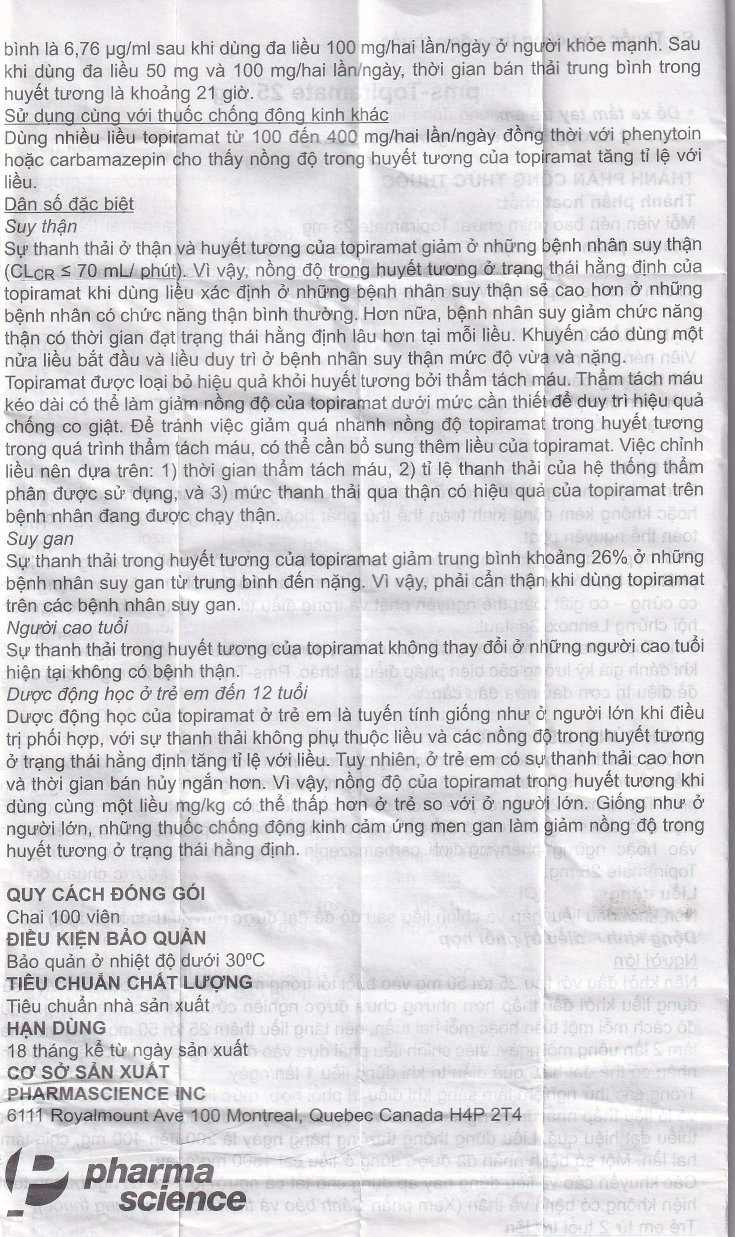 Thuốc Pms-Topiramate 25mg Pharmascience điều trị động kinh cục bộ, dự phòng đau nửa đầu (6 vỉ x 10 viên)