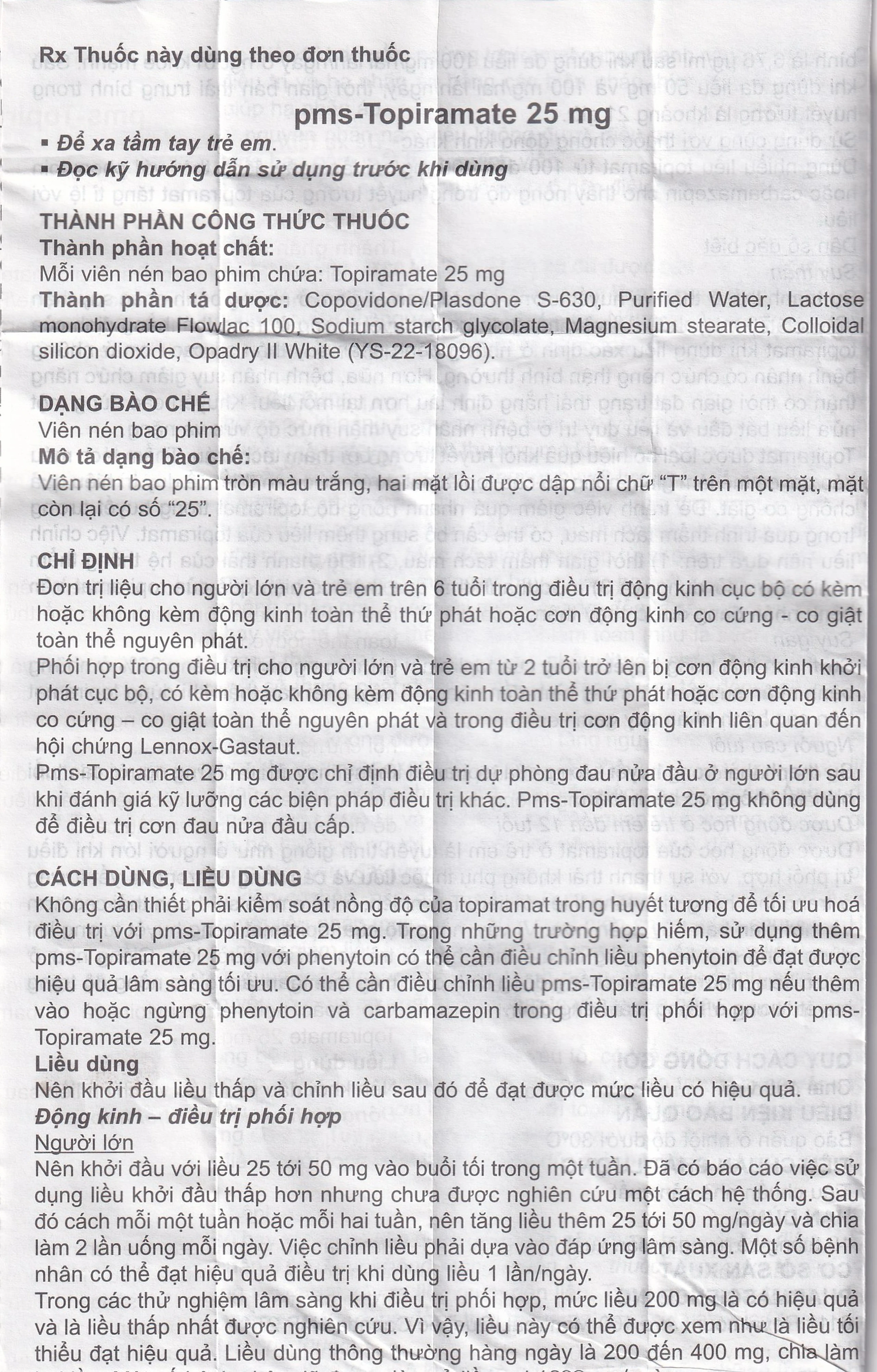 Thuốc Pms-Topiramate 25mg Pharmascience điều trị động kinh cục bộ, dự phòng đau nửa đầu (6 vỉ x 10 viên)