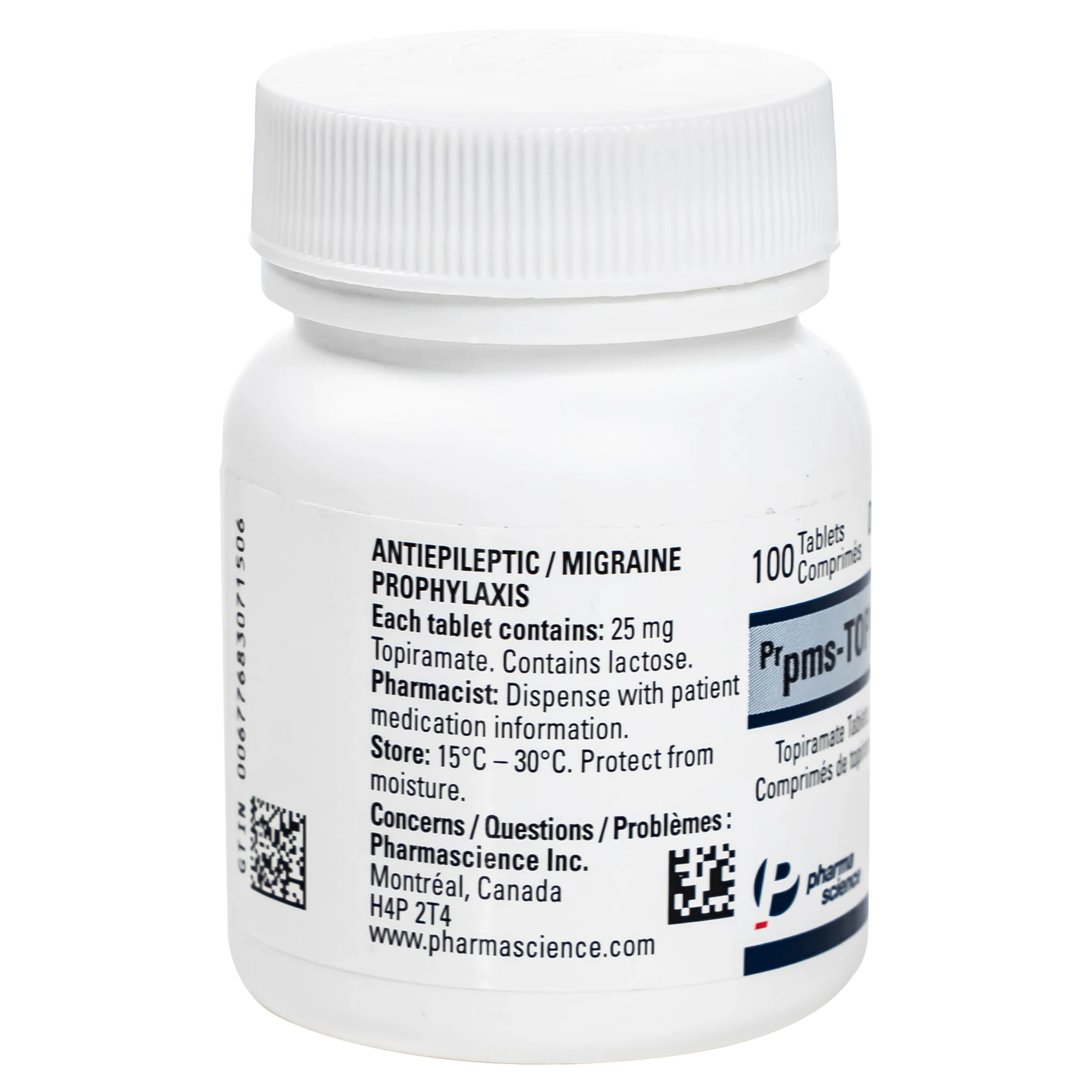 Thuốc Pms-Topiramate 25mg Pharmascience điều trị động kinh cục bộ, dự phòng đau nửa đầu (6 vỉ x 10 viên)