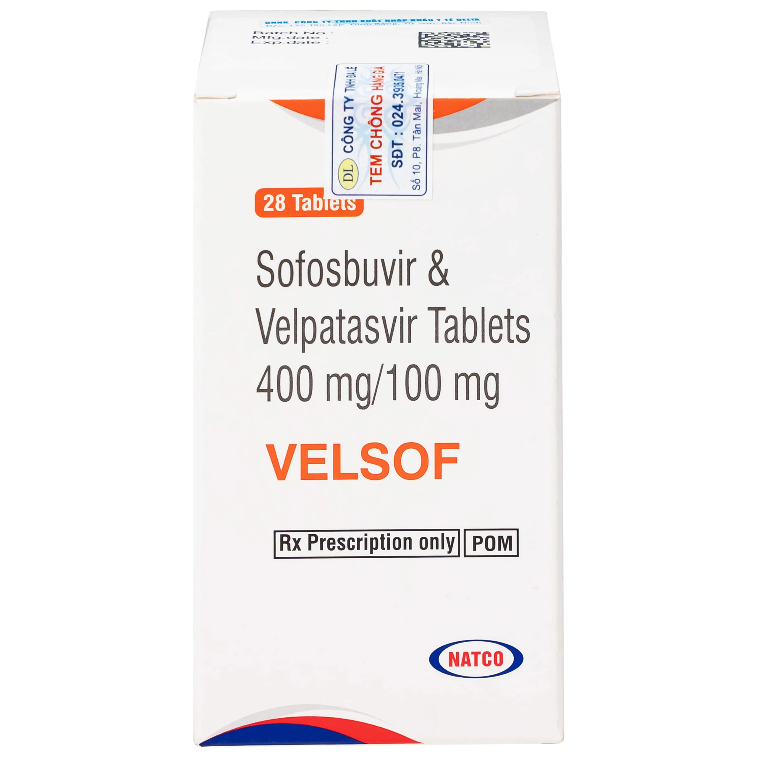 Thuốc Velsof 400mg/100mg Natco điều trị viêm gan virus C mạn tính ở người lớn (28 viên)